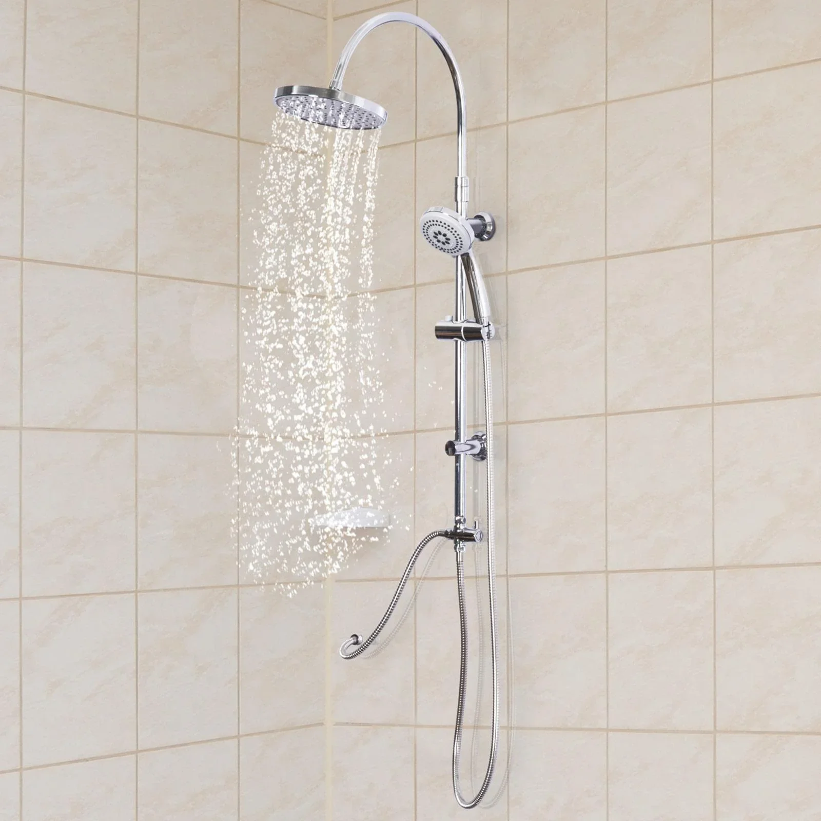 Regendusche Duschsystem Handbrause 3 Duschmodi höhenverstellbar Silber - 0