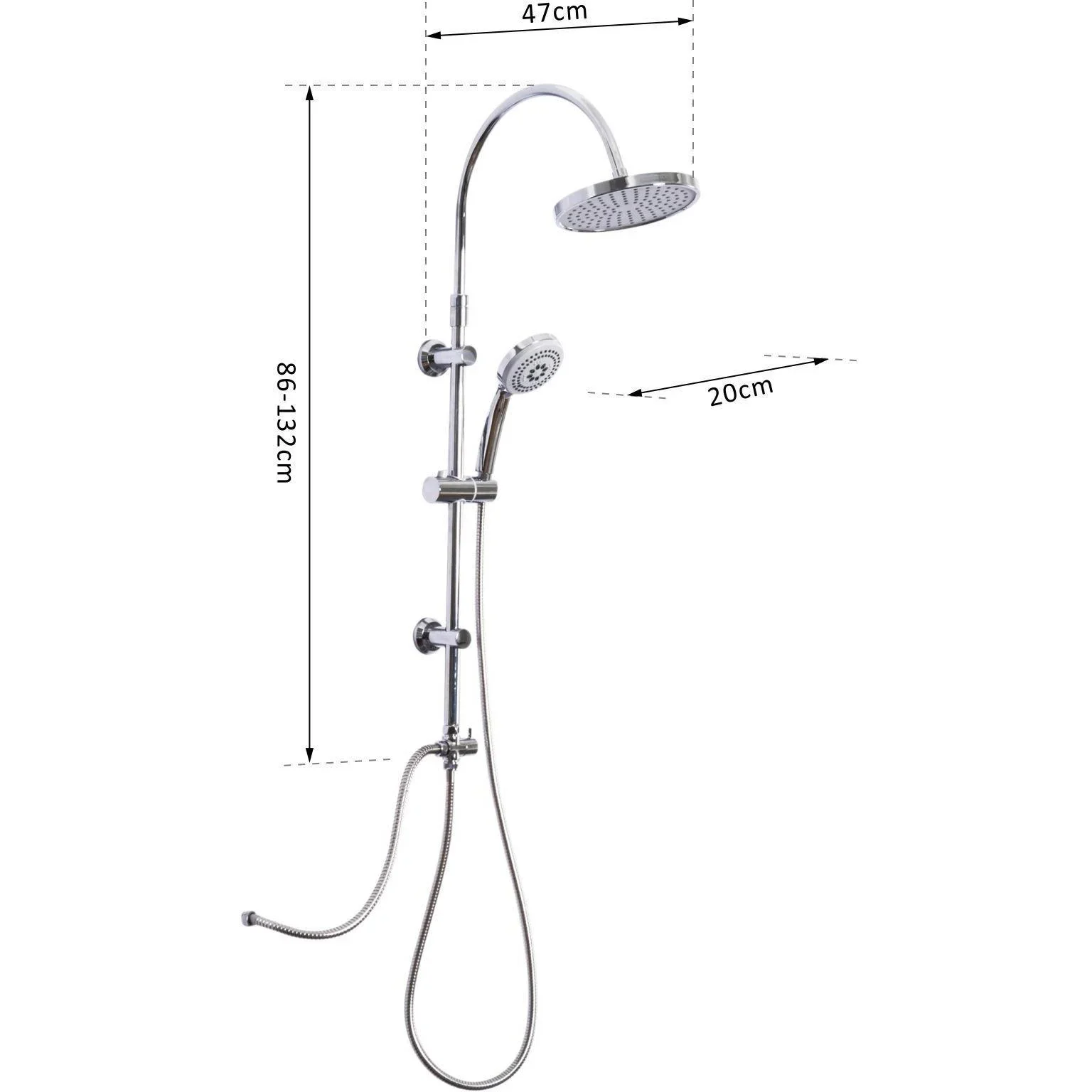 Regendusche Duschsystem Handbrause 3 Duschmodi höhenverstellbar Silber - 2