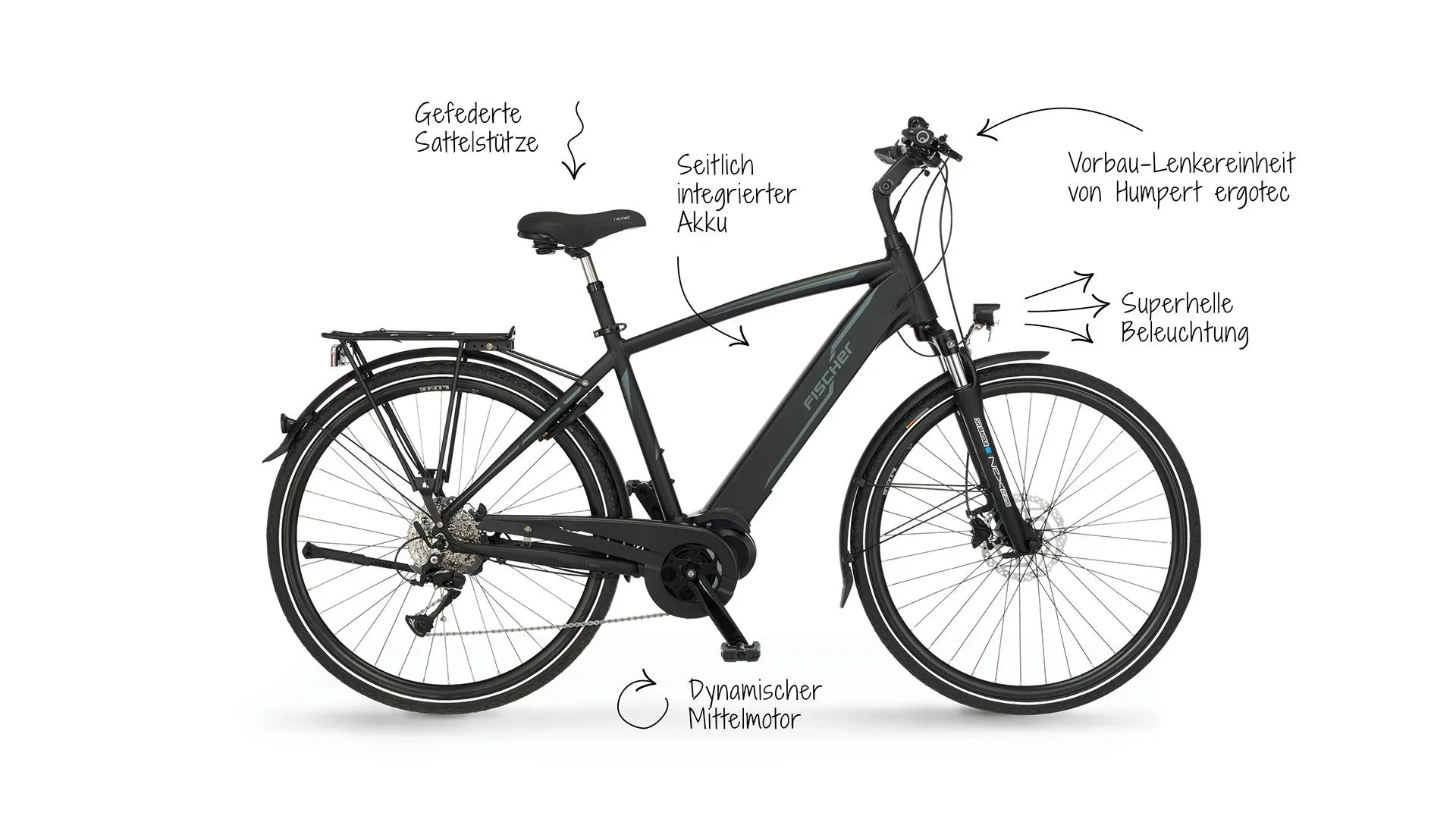 Herren E-Bike Trekking, 28 Zoll, Rahmengröße 50 cm, 9-Gang Kettenschaltung, schwarz matt, VIATOR 4.1i - 1