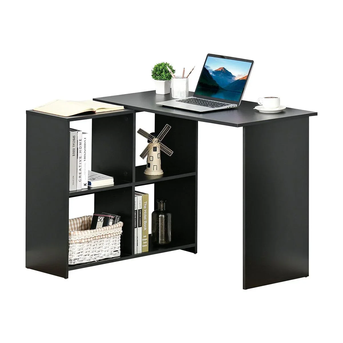Eckschreibtisch Schreibtisch L-förmiger Schreibtisch Computertisch PC Laptop-Spieltisch Winkel Staufach Büro Schwarz 100 - 0