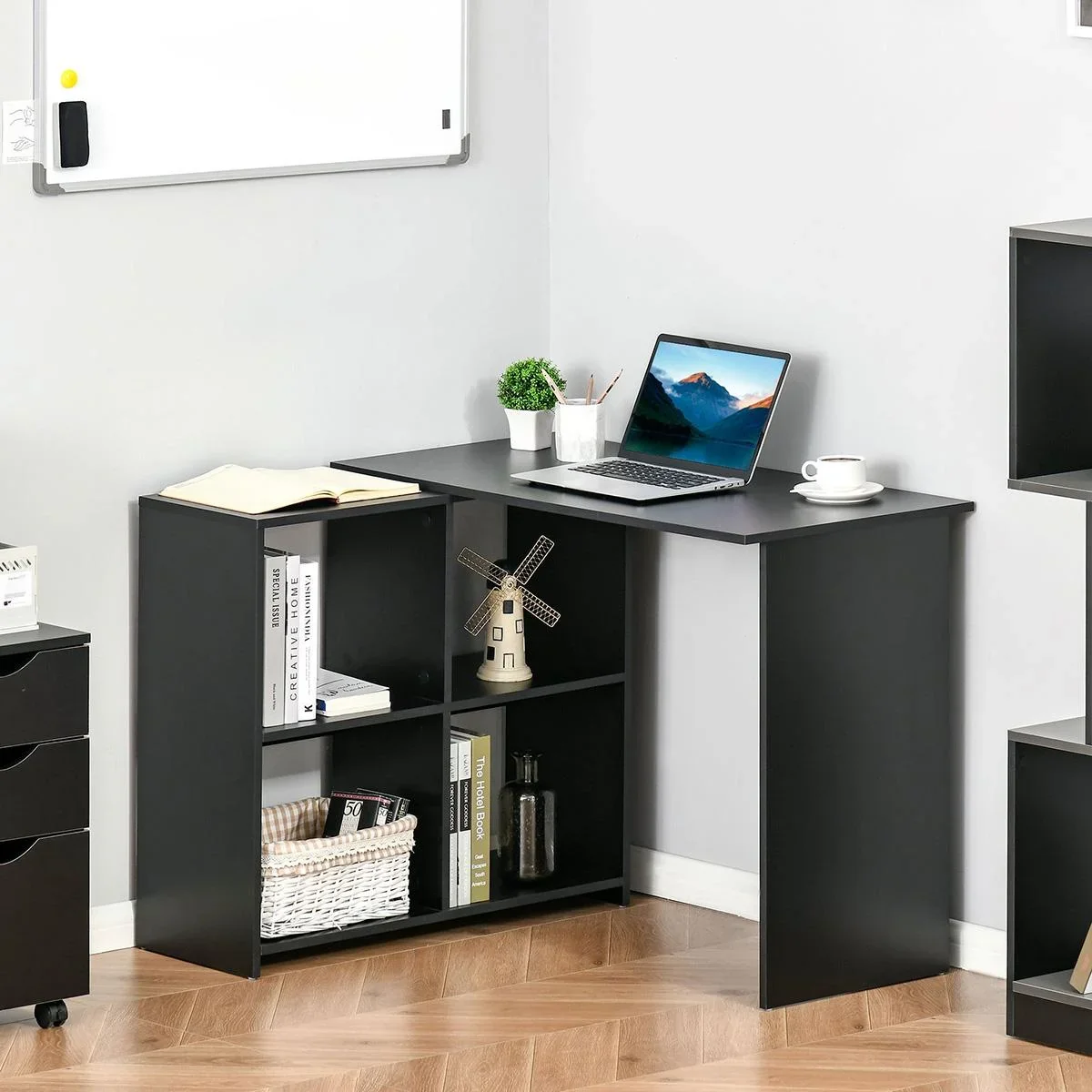 Eckschreibtisch Schreibtisch L-förmiger Schreibtisch Computertisch PC Laptop-Spieltisch Winkel Staufach Büro Schwarz 100 - 2