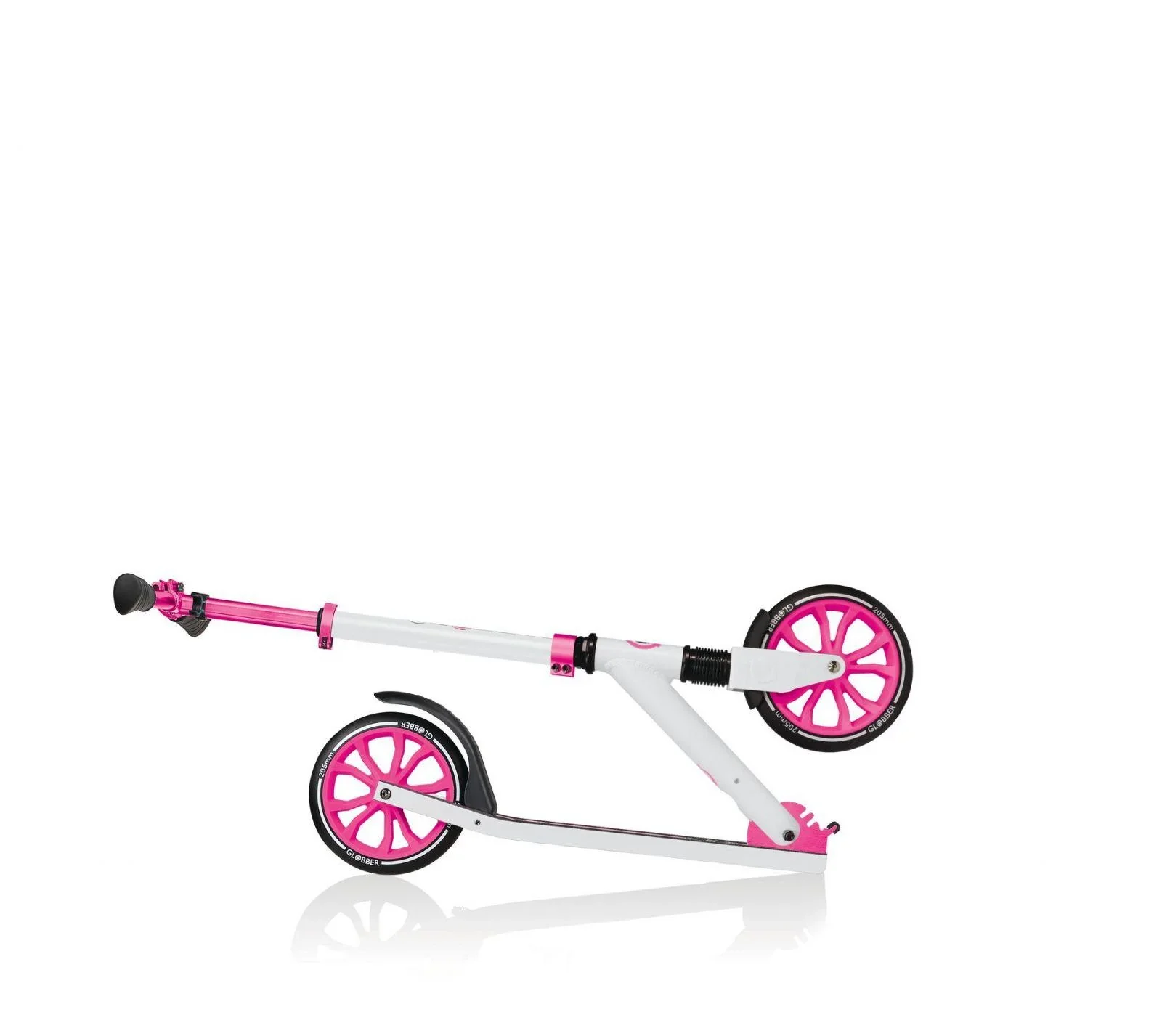 NL 205 Tretroller, 205 mm, ABEC 7, höhenverstellbar, Frontfederung, Klappmechanismus, weiß-pink - 0