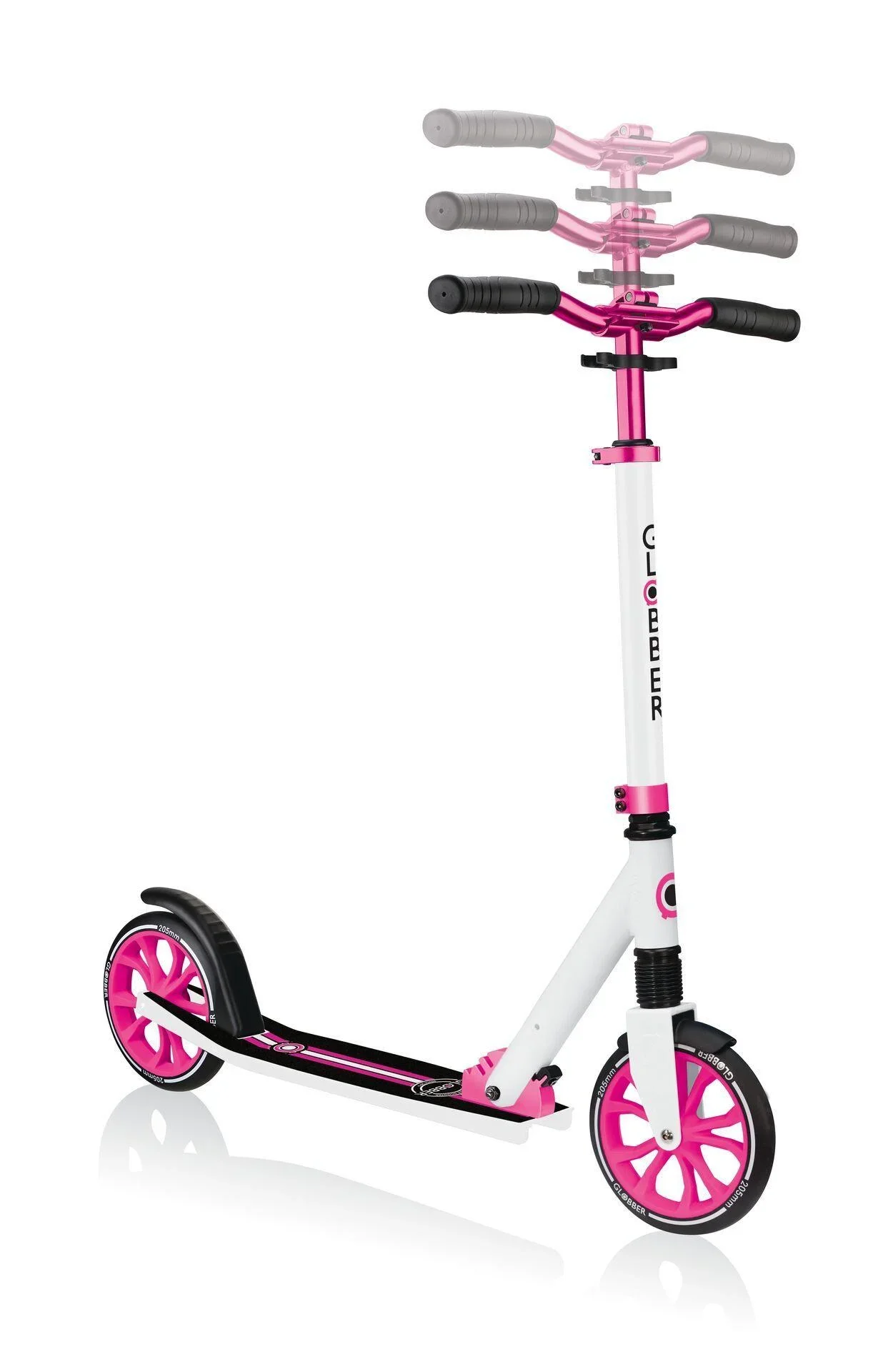 NL 205 Tretroller, 205 mm, ABEC 7, höhenverstellbar, Frontfederung, Klappmechanismus, weiß-pink - 8