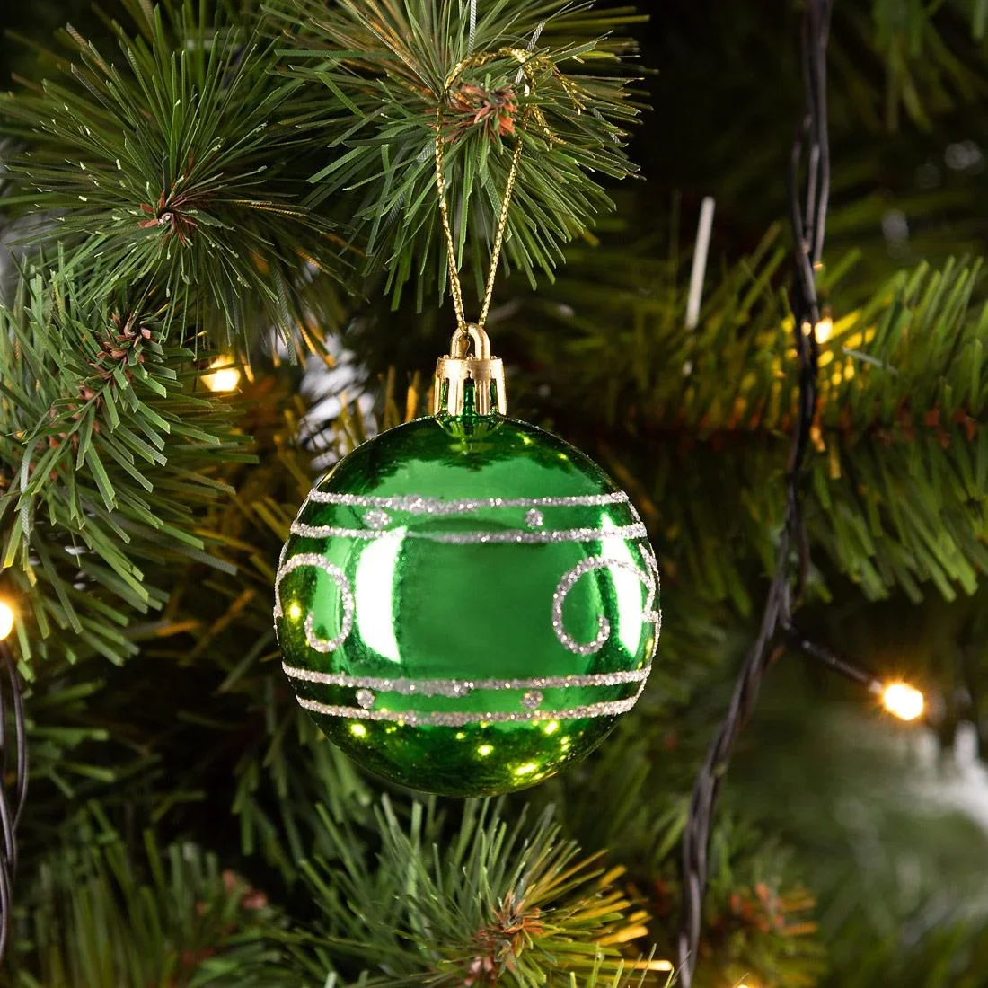 Kugeln Satz von 24 - Grün Weiß Schwarz Gold - Kunststoff - 7