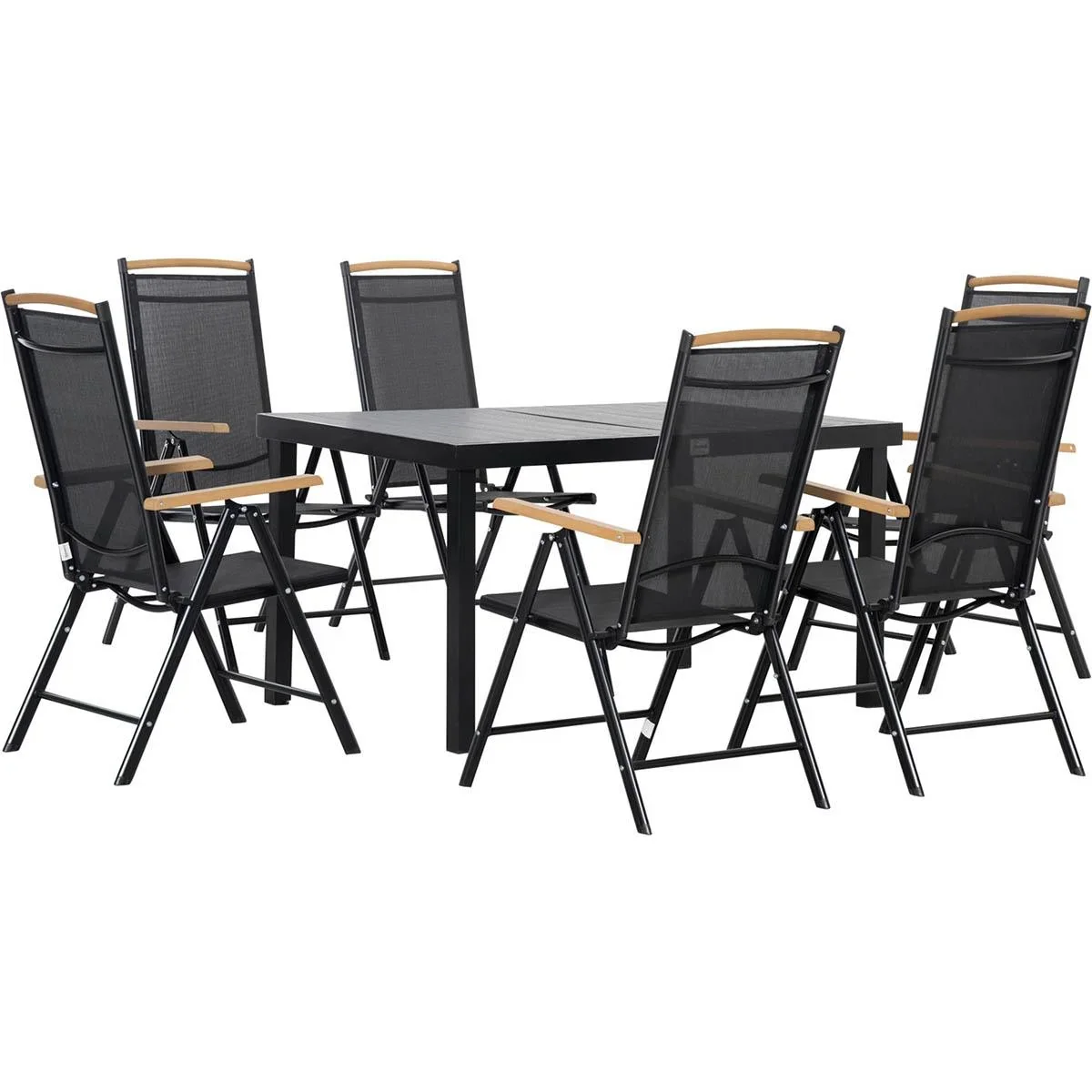 Garten-Set 7-teilig - klappbar - Aluminium/Mesh - Schwarz - 1