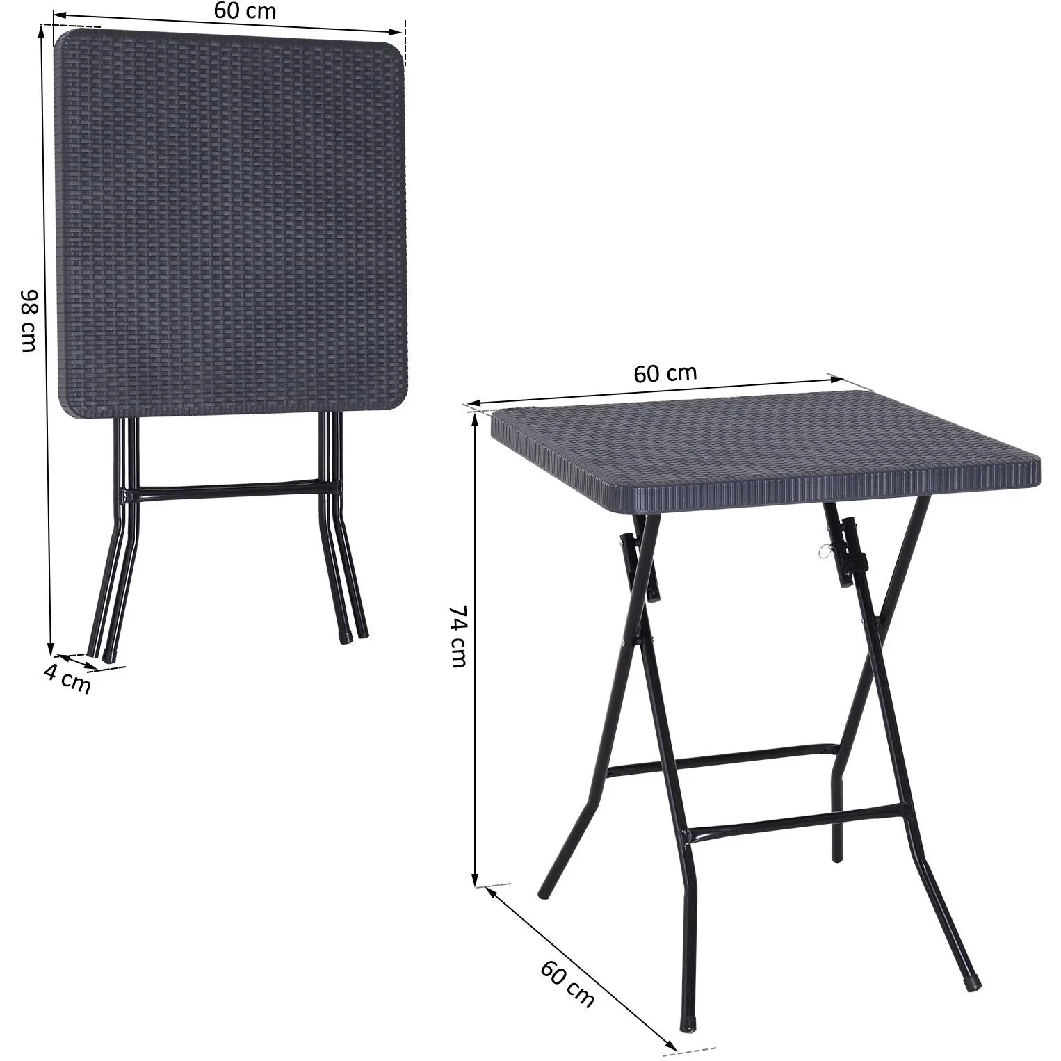 Falttisch Klapptisch Gartentisch klappbar Picknicktisch Campingtisch Kunststoff + Metall Dunkelbraun 60 x 60 x 74 cm - 0