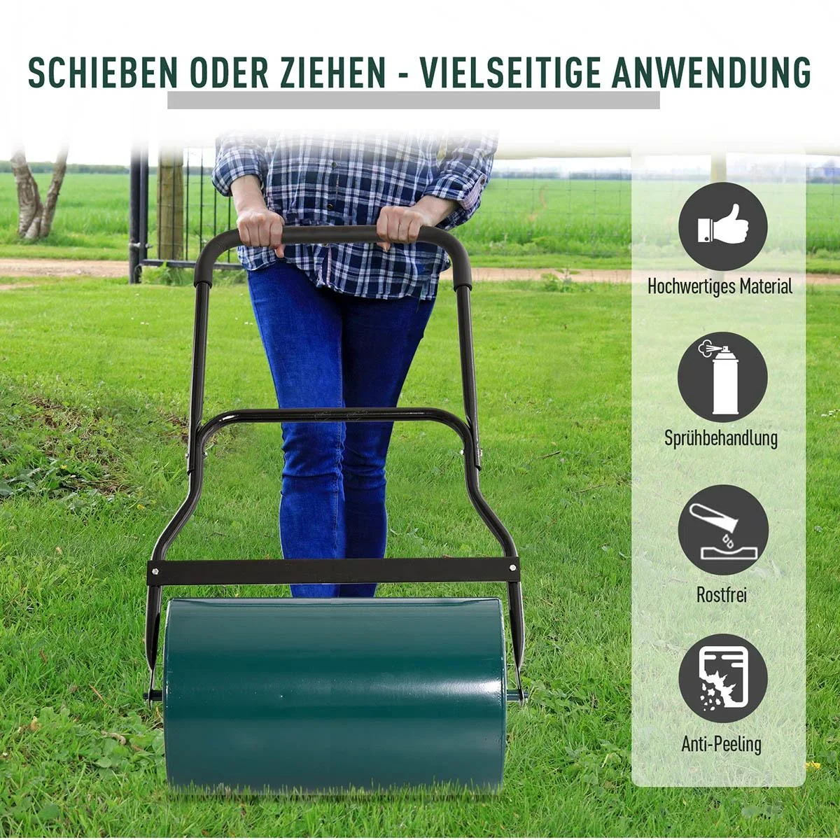 Rasenwalze mit U-Griff Gartenwalze Gartenrolle 31 cm Durchmesser 40 L Wasser-/Sandfüllung 49 cm Arbeitsbreite Metall Gr - 0