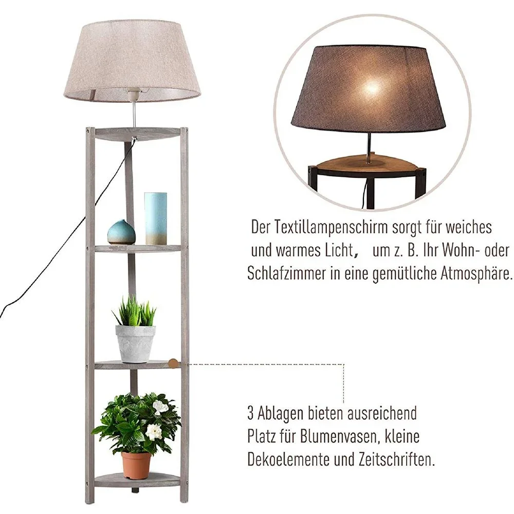 Stehlampe Stehleuchte Lampenschirm 40W Skandinavisch Holz + Leinen grau 46 x 46 x 158,5 cm - 1