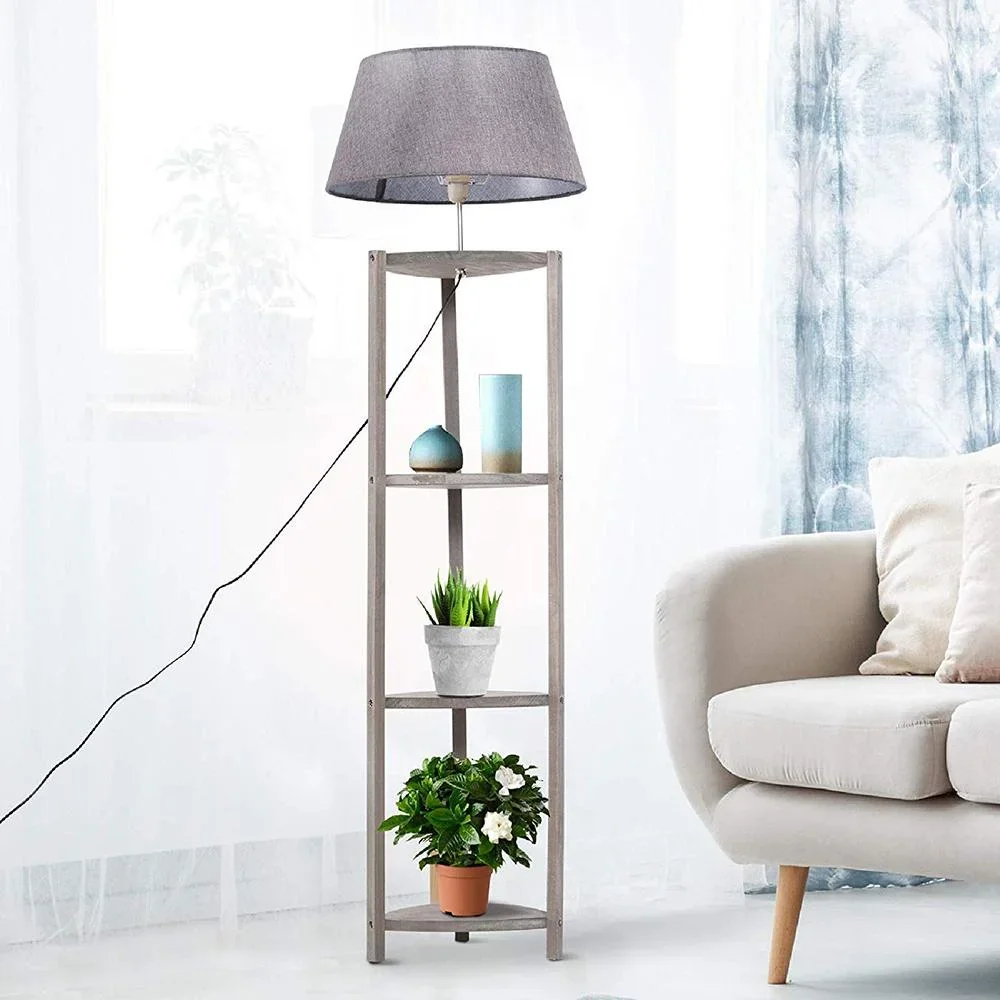 Stehlampe Stehleuchte Lampenschirm 40W Skandinavisch Holz + Leinen grau 46 x 46 x 158,5 cm - 4