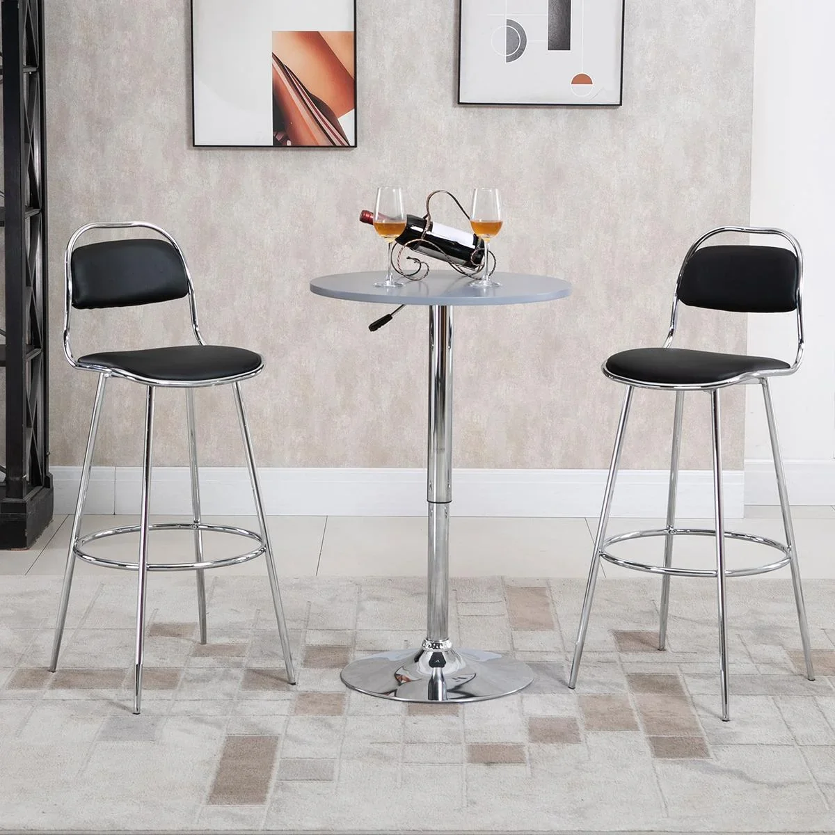 2-tlg. Barhocker Küchenhocker mit Rückenlehne Kunststoffstifte für Küche Esszimmer Metall PU Schaumstoff Schwarz 42,5 x - 0