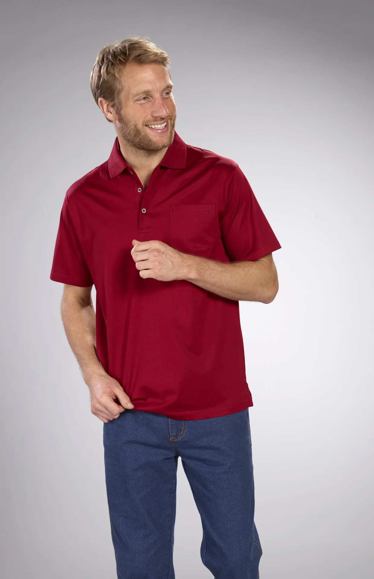 Poloshirt mit Knopfleiste, Farbe rot, Gr.M - 1