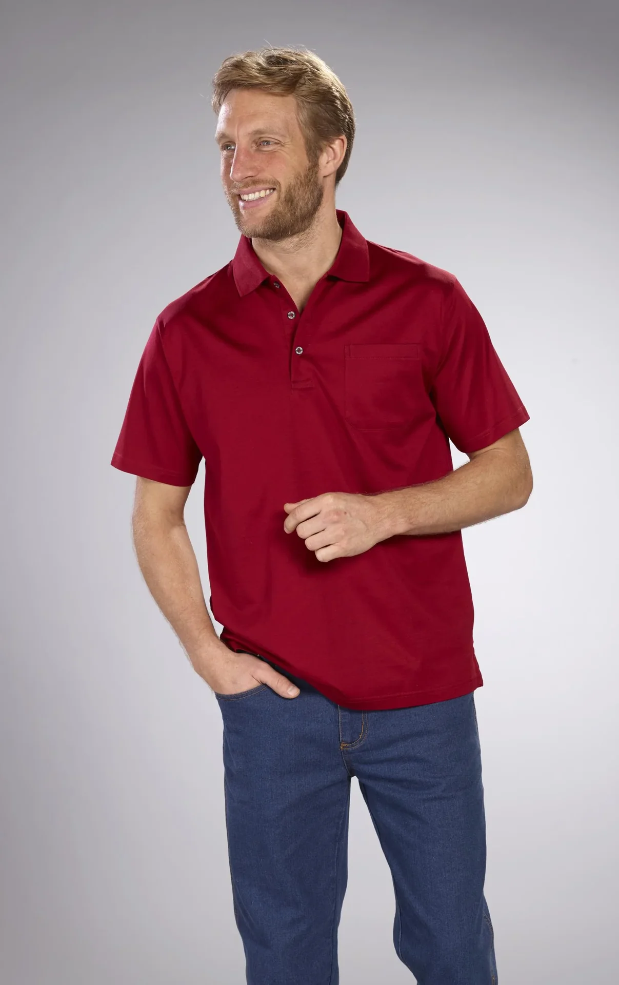 Poloshirt mit Knopfleiste, Farbe rot, Gr.M - 4