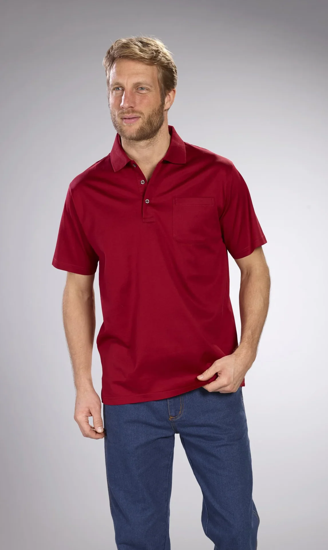 Poloshirt mit Knopfleiste, Farbe rot, Gr.M - 5