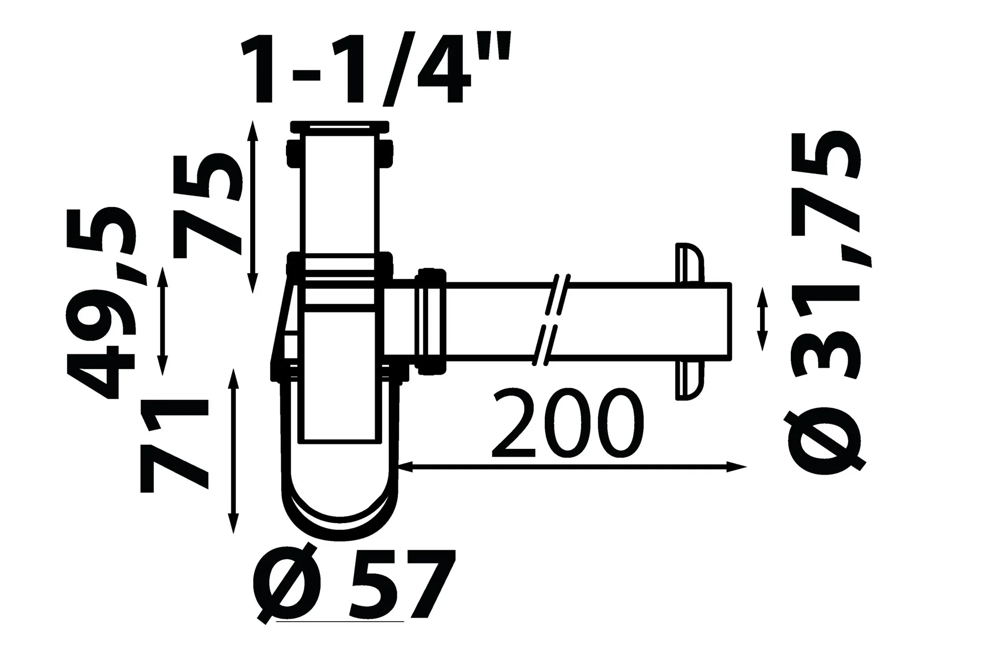 Flaschensiphon, Chrom, 1 1/4" x 32 mm - 0