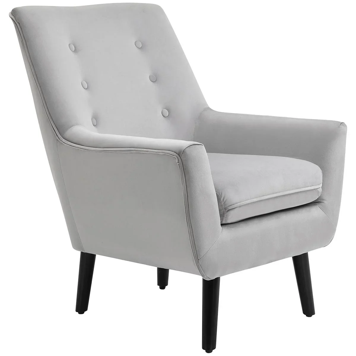 Gepolsterter Sessel Eleganter Retro-Stuhl für Wohnzimmer Schlafzimmer, Polyester, Schaumstoff, Kautschukholz, Grau, 72,5 - 1