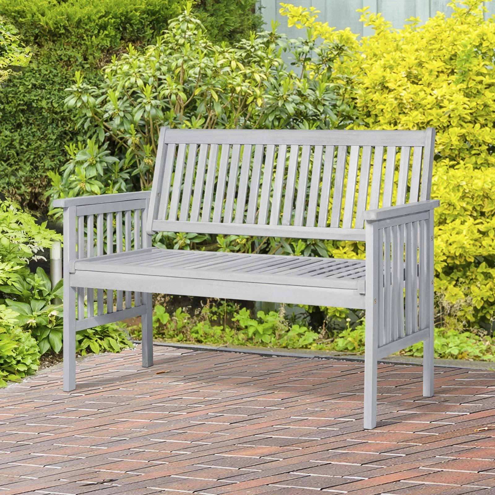 2-Sitzer Sitzbank Gartenbank Holzbank mit Armlehne Landhausstil Akazienholz Grau 117 x 63 x 90 cm - 4