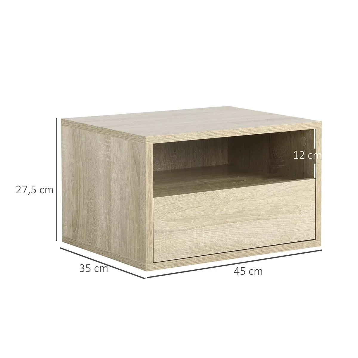 2 tlg. Wandnachttische Nachttisch Hängeschrank mit Schublade Spanplatte Natur 45 x 35 x 27,5 cm - 1