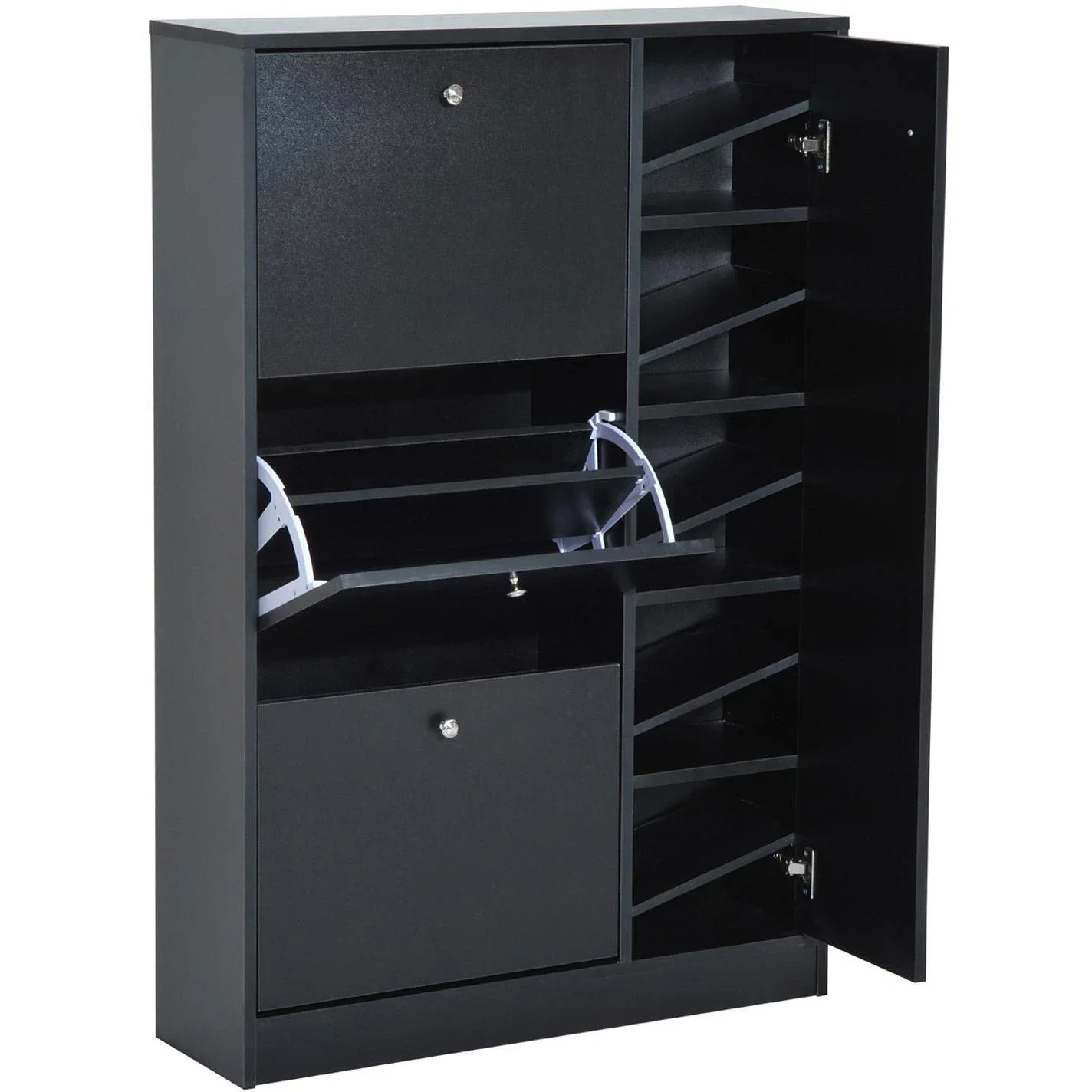 Schuhschrank Schuhablage 3 Klappen 28 Paar Schwarz - 0