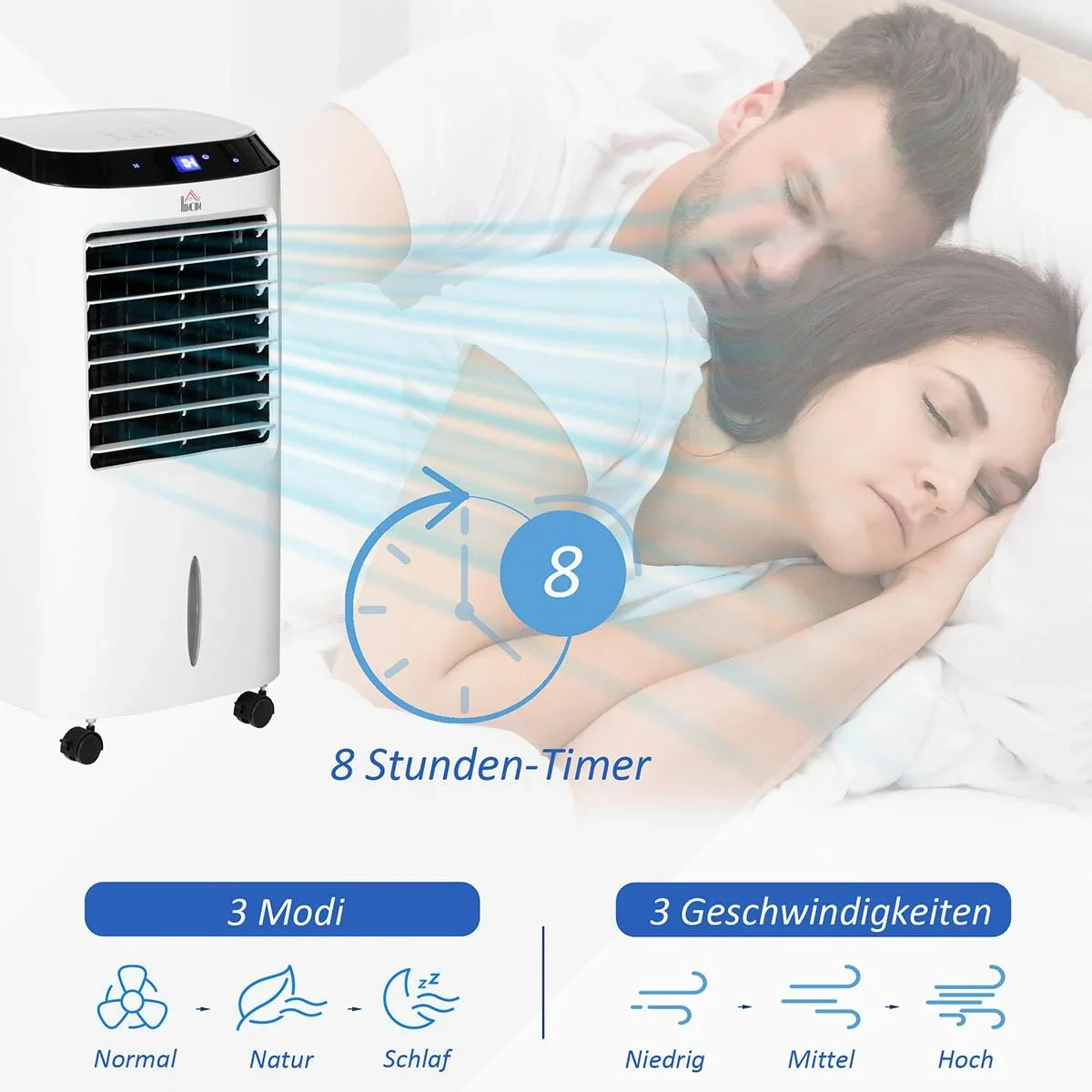 Mobile Klimaanlage mit Luftbefeuchtung Wasserkühlung Klimagerät Luftkühler 8h Timer Fernbedienung Nutzungsraum 20 600W - 0