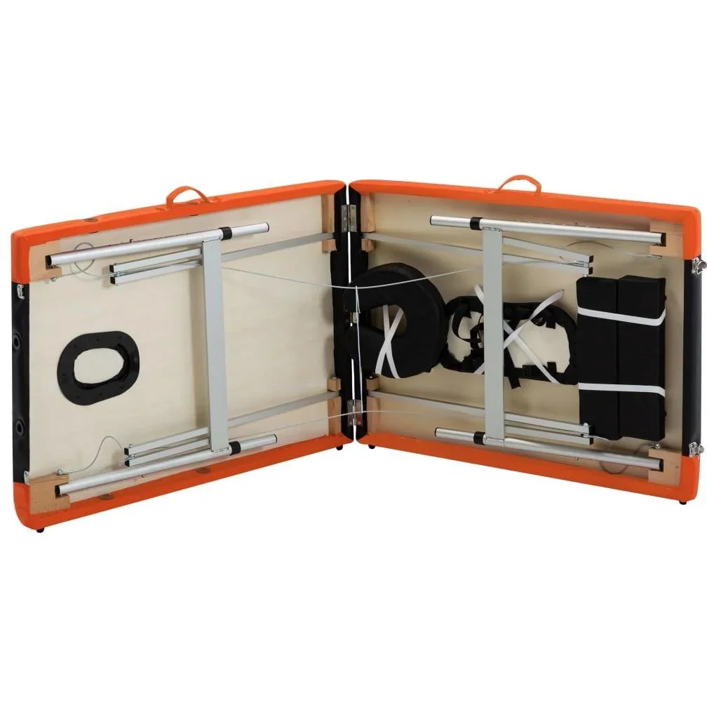 Klappbare Massageliege 2 Zonen Aluminium schwarz und orange - 6