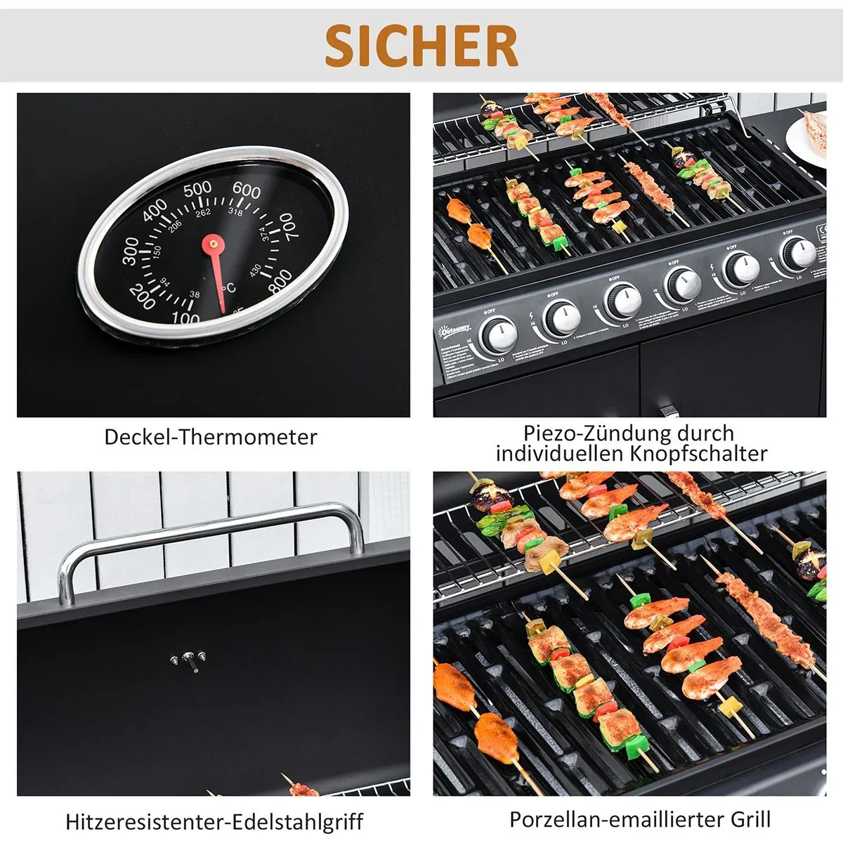 Grillwagen mit Ablageschrank schwarz - 0