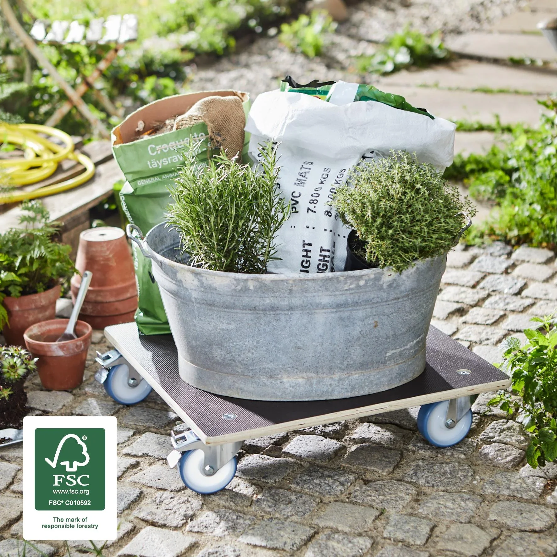 Multi Roller MR 1358, 58 x 58 x 14,5 cm, softe Rollen Ø 100, Rollenlager, 2 Bremsen, Maxigrip FSC®, Tragkraft 300 kg - 3