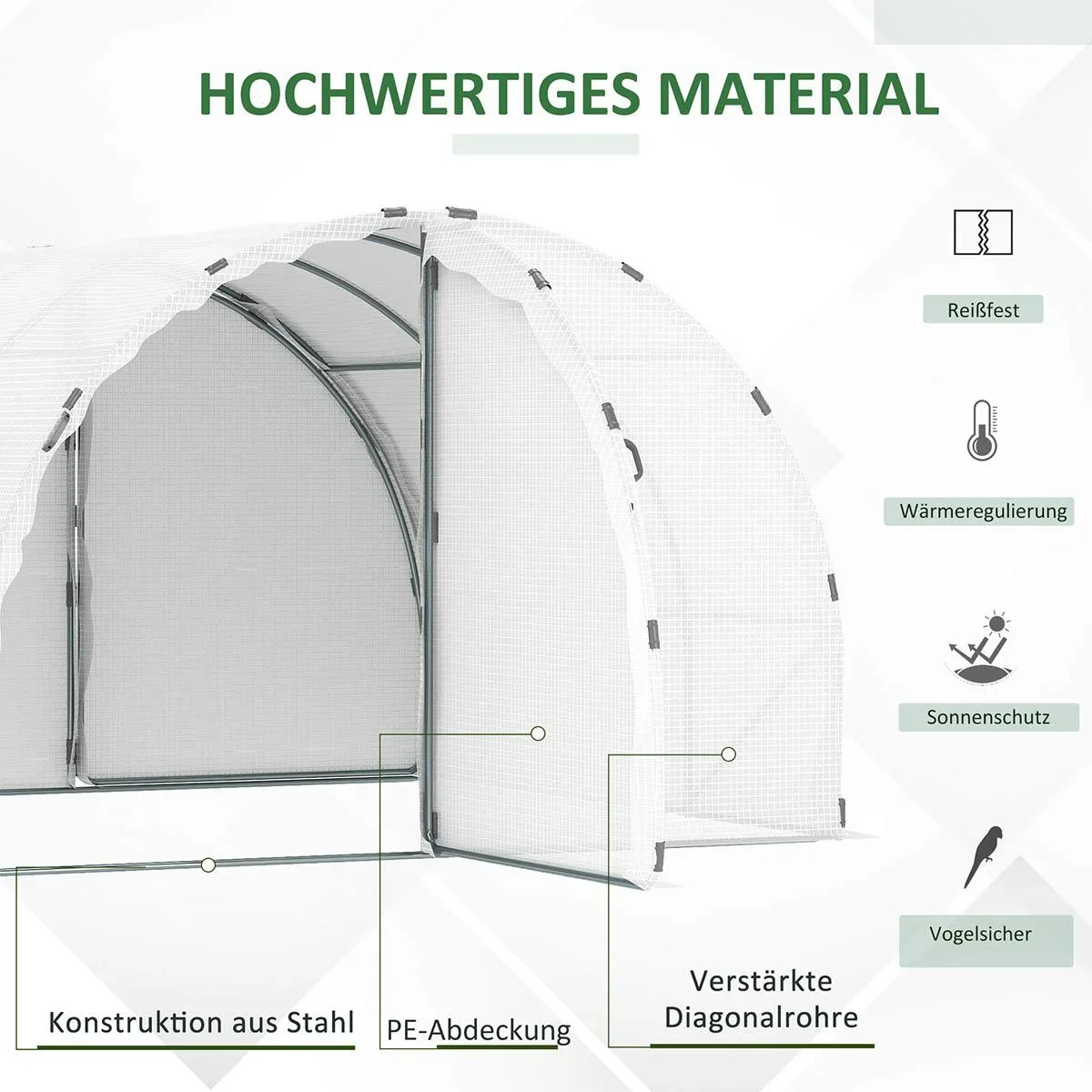 Foliengewächshaus begehbares Gewächshaus 287 x 292 x 195 cm Gartentunnel Folientunnel Tunnelgewächshaus Treibhaus Garten - 0