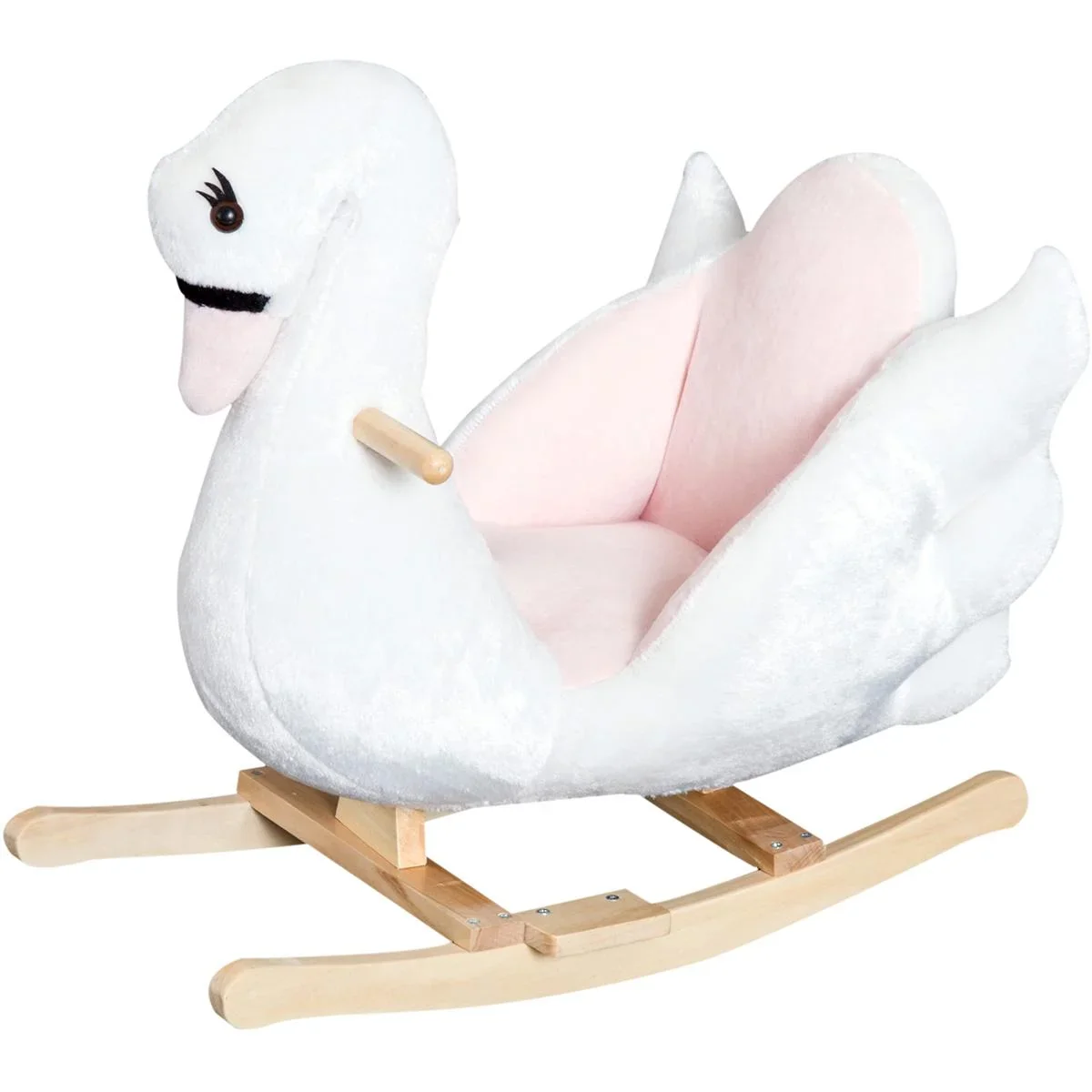 Kinder Schaukelpferd Baby Schaukeltier Schwan mit Musik Spielzeug Haltegriffe ab 18 Monate Plüsch Rosa+Weiß 60x32x55 cm - 1