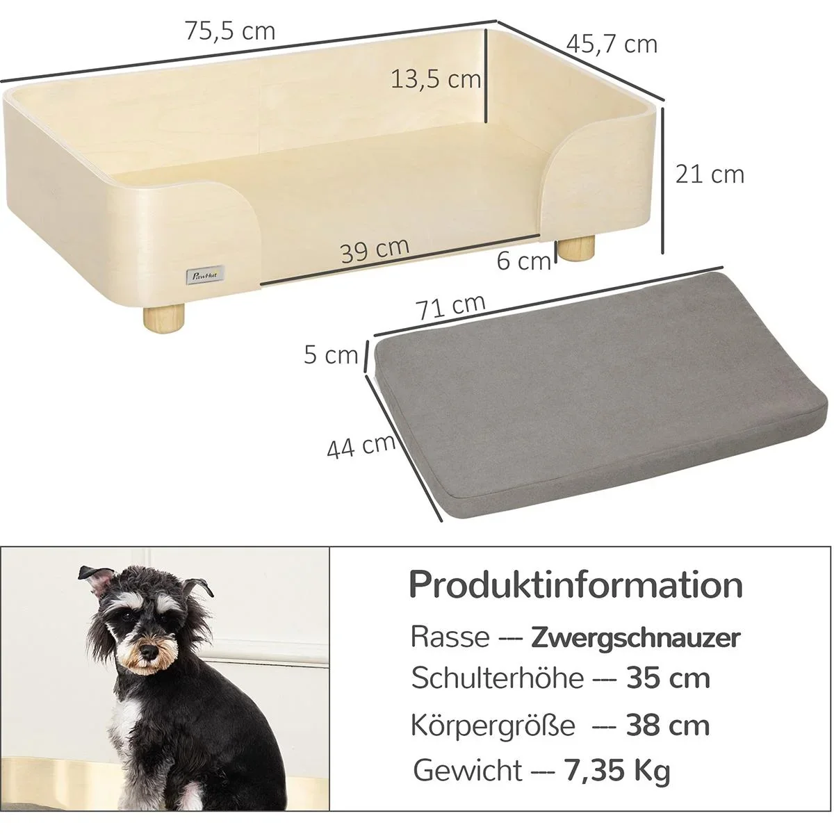 Hundebett inklusive Kissen Kiefer 75,5 cm x 45,7 cm x 21 cm - 1
