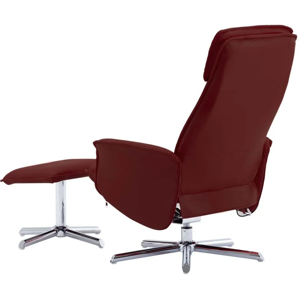 Massagesessel verstellbar mit Fußhocker Kunstleder weinrot - 0