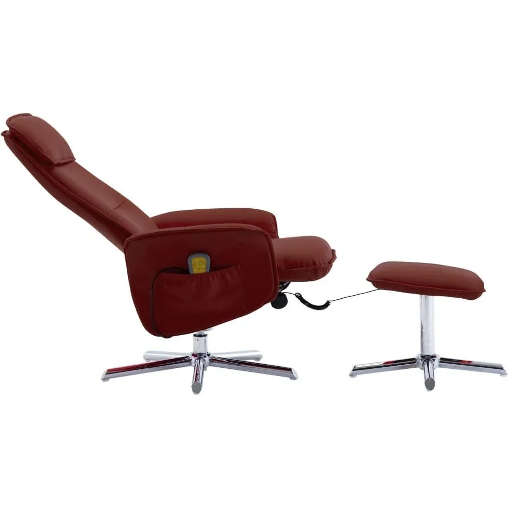 Massagesessel verstellbar mit Fußhocker Kunstleder weinrot - 2