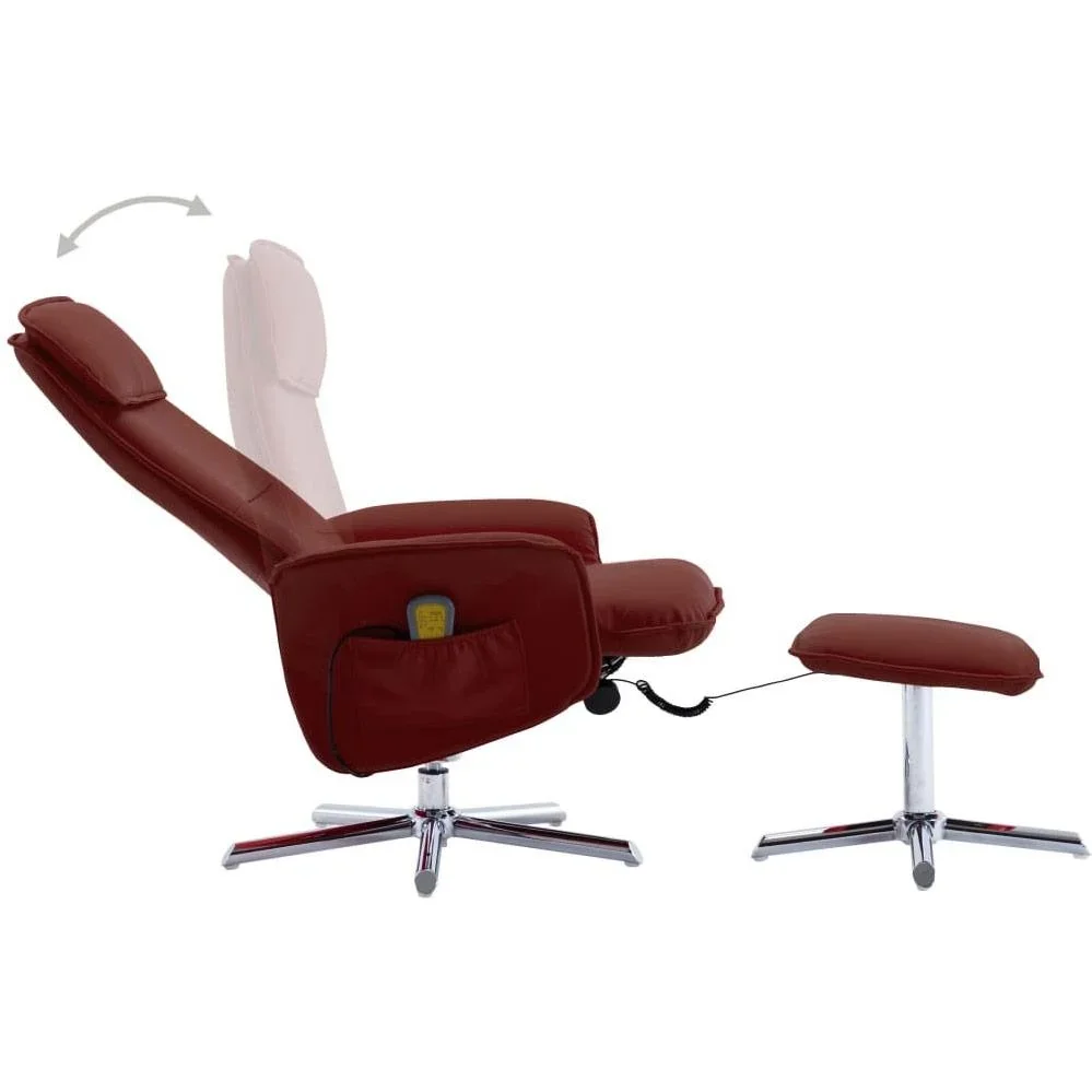 Massagesessel verstellbar mit Fußhocker Kunstleder weinrot - 5