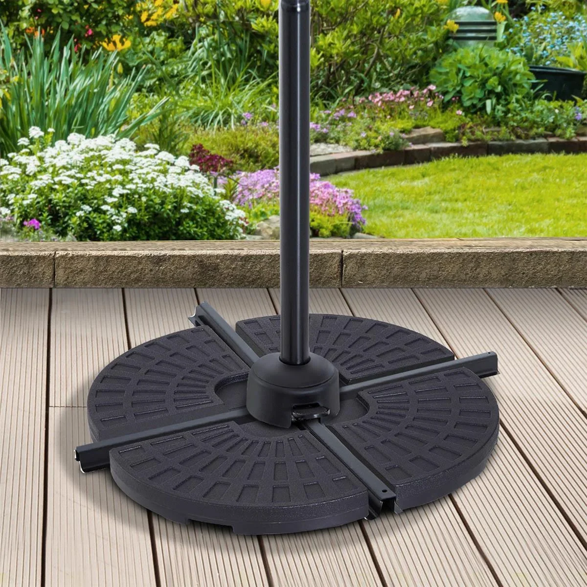 Sonnenschirmgewicht 4-tlg. Schirmgewicht für Sonnenschirm mit 52 kg Wasser oder 68 kg Sand befüllbar HDPE Schwarz - 1