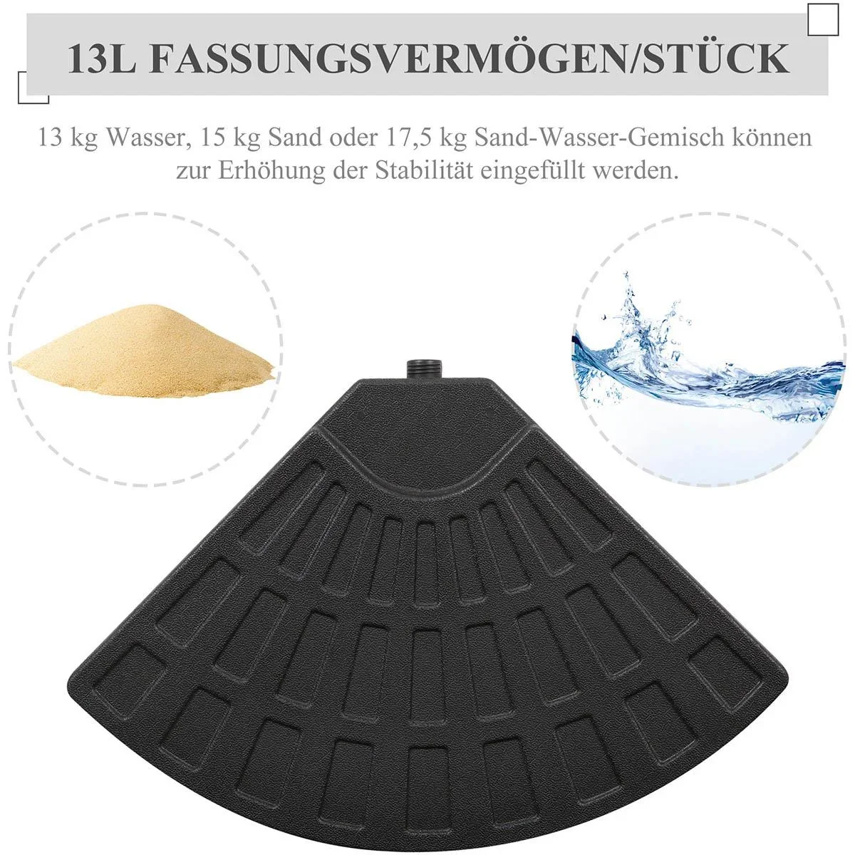 Sonnenschirmgewicht 4-tlg. Schirmgewicht für Sonnenschirm mit 52 kg Wasser oder 68 kg Sand befüllbar HDPE Schwarz - 2