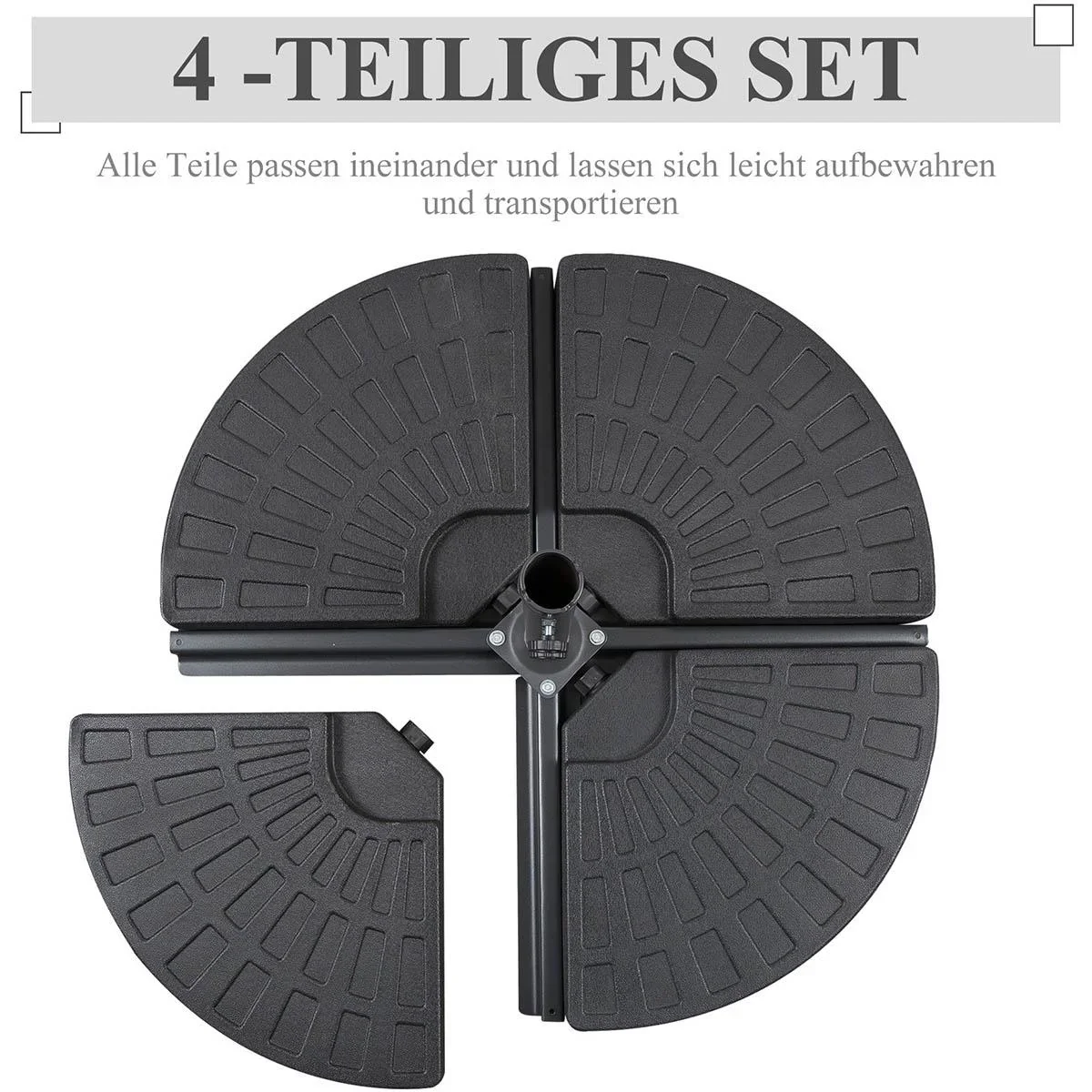 Sonnenschirmgewicht 4-tlg. Schirmgewicht für Sonnenschirm mit 52 kg Wasser oder 68 kg Sand befüllbar HDPE Schwarz - 3