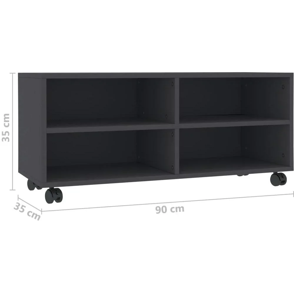 TV-Schrank mit Rollen 90x35x35 cm Spanplatte grau - 3