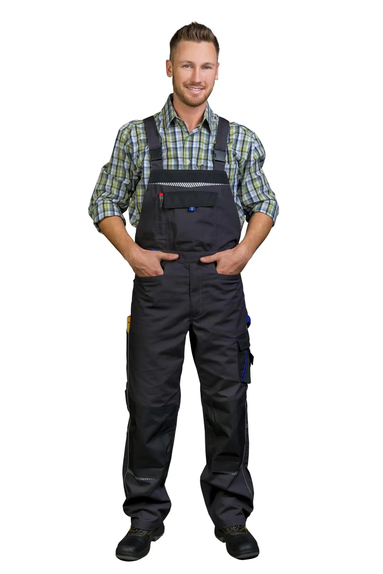 Arbeits Latzhose, Farbe grau/royal, Gr. 50 - 2