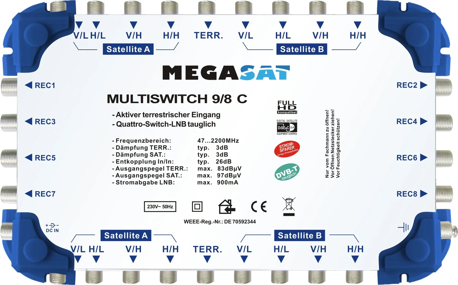 Multischalter 9/8 C - Erweiterbares System. Geeignet für 2 Satelliten bis zu 8 Teilnehmer pro Multischalter - 0