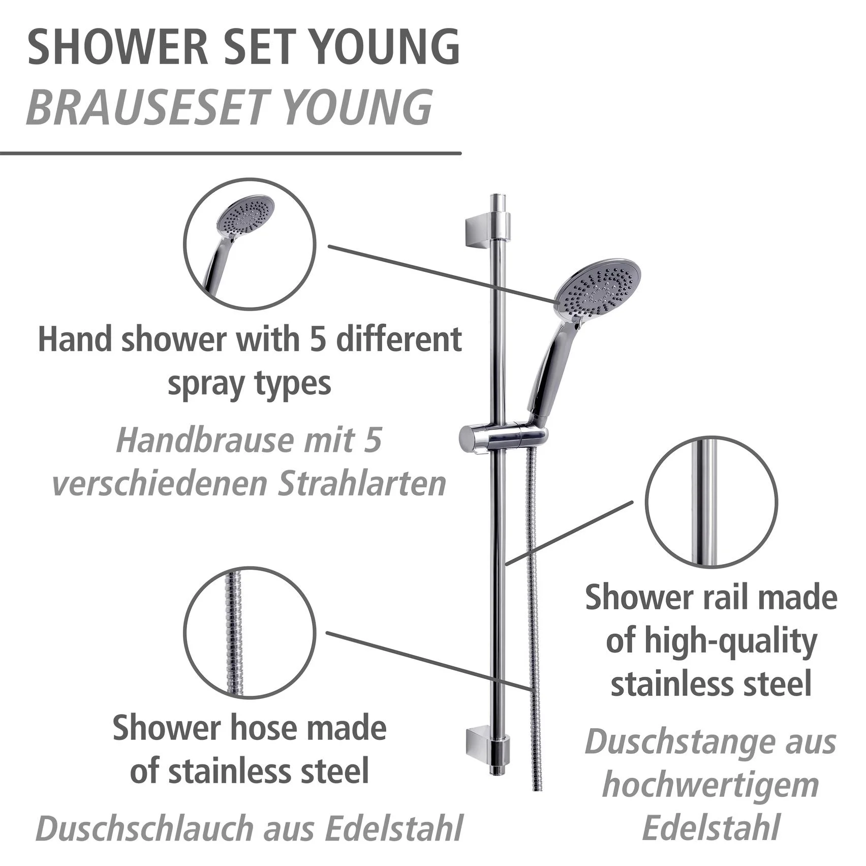 Brauseset Young Chrom, Länge Stange: 66 cm - 4