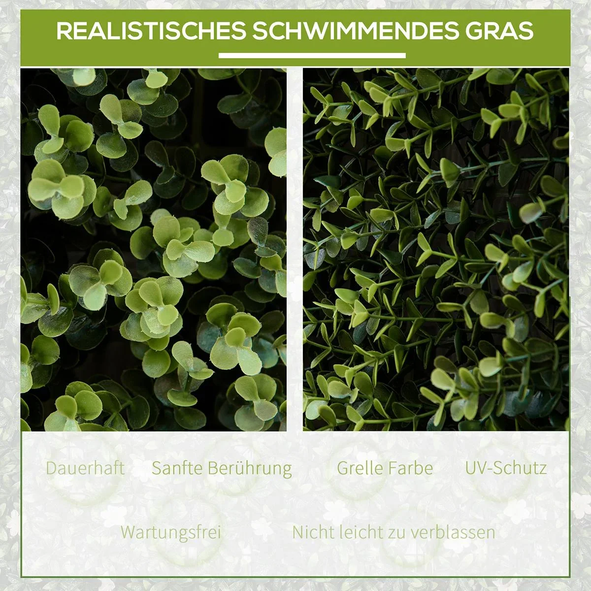 12 Stück künstliches Pflanzenwand Hecke 50x50 cm UV-Schutz Sichtschutz Schwimmer Gras Design Heckenpflanze für Garten Ou - 2