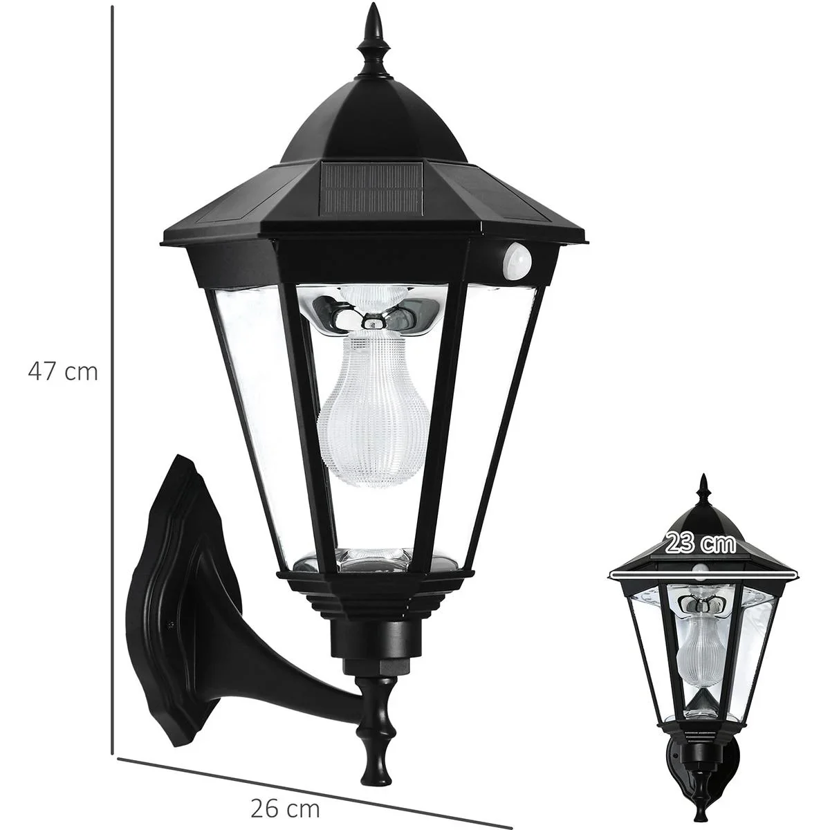 Solar-Wandleuchte - Schwarz - 23 x 26 x 47 cm - 3