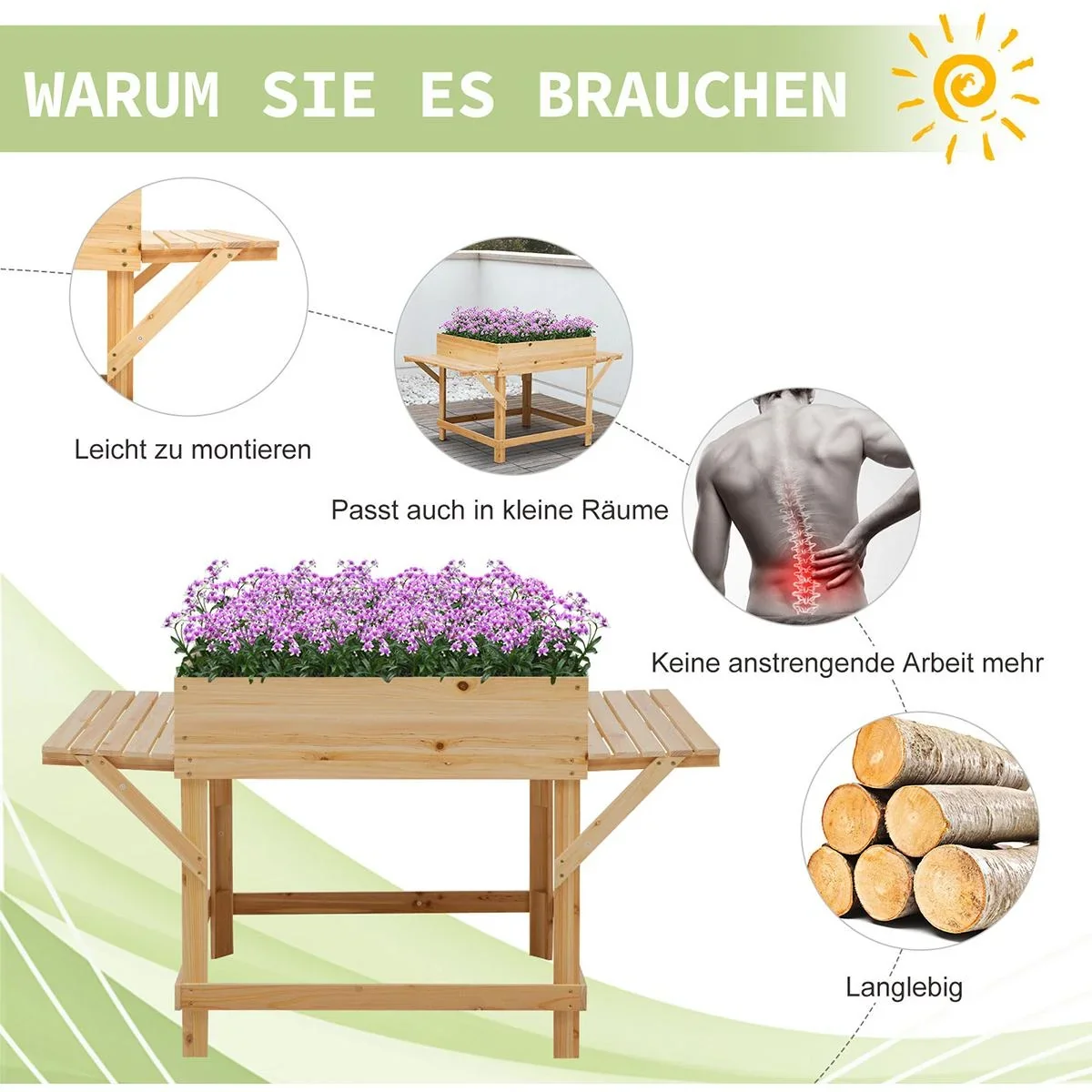 Pflanzkasten mit Ablage natur - 3