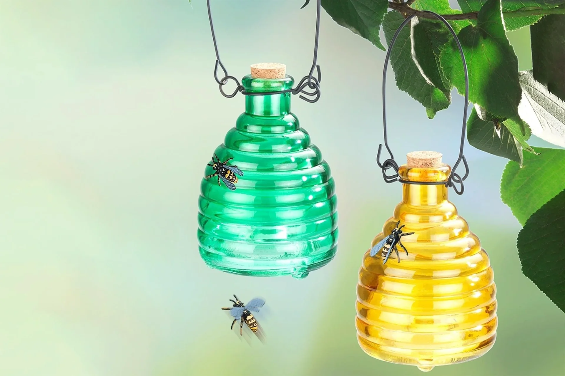 Wespenfalle aus Glas, farbig, 2 Stück - 2