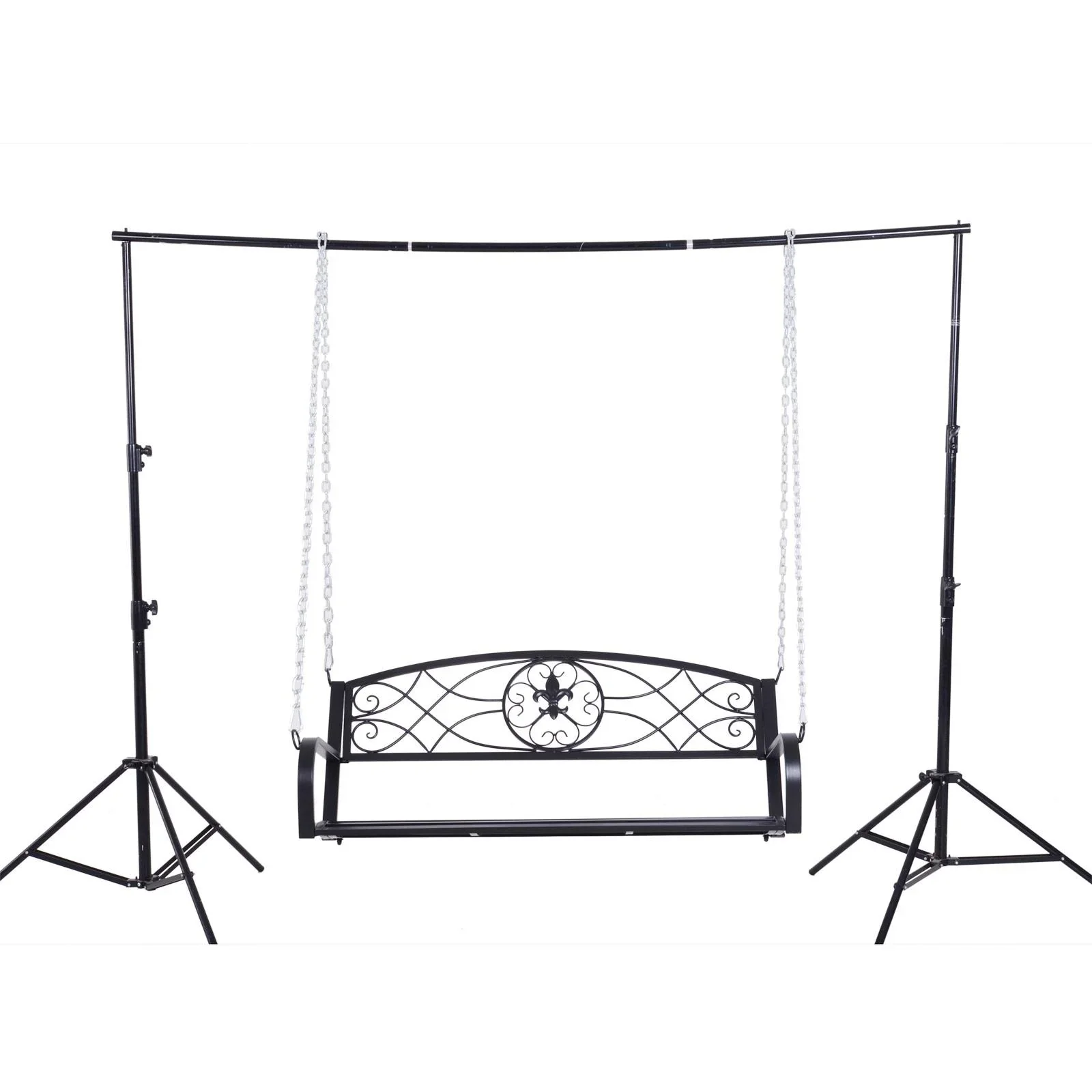 Hängebank 2-Sitzer Gartenschaukel Schaukelbank Schwebebank mit Ketten Metall Schwarz 132 x 63 x 58 cm - 5