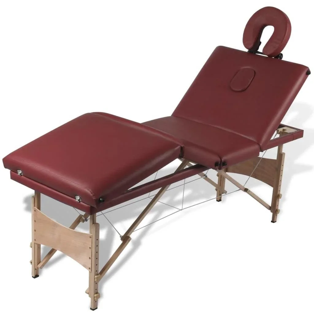 Zusammenklappbare Massageliege mit Holzrahmen (vierteilig / rot) - 4