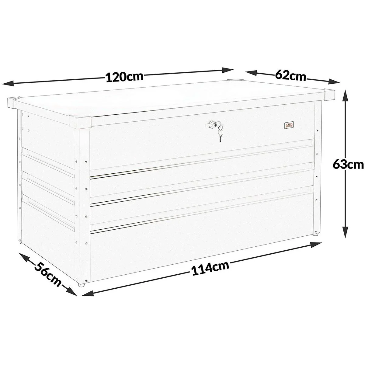 Aufbewahrungsbox Stahl mit Schloss - 120 x 62 x 63 cm - wetterfest - 3
