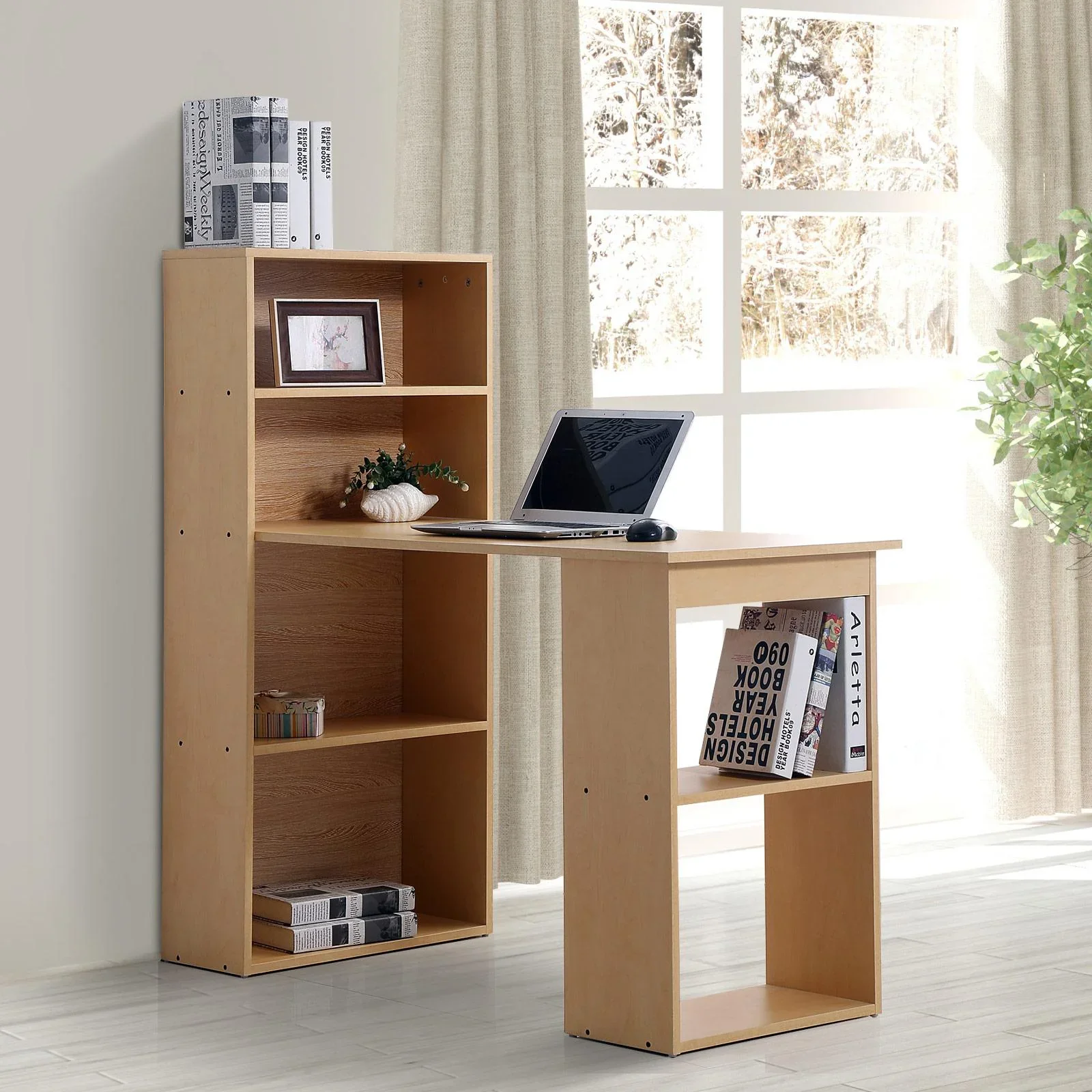 Schreibtisch mit Regal Computertisch Natur - 3