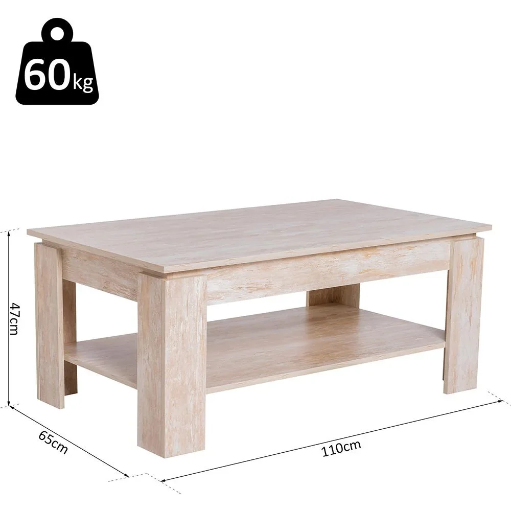 Couchtisch Beistelltisch Kaffetisch mit Ablage Pinie Holz 110 x 65 cm - 6