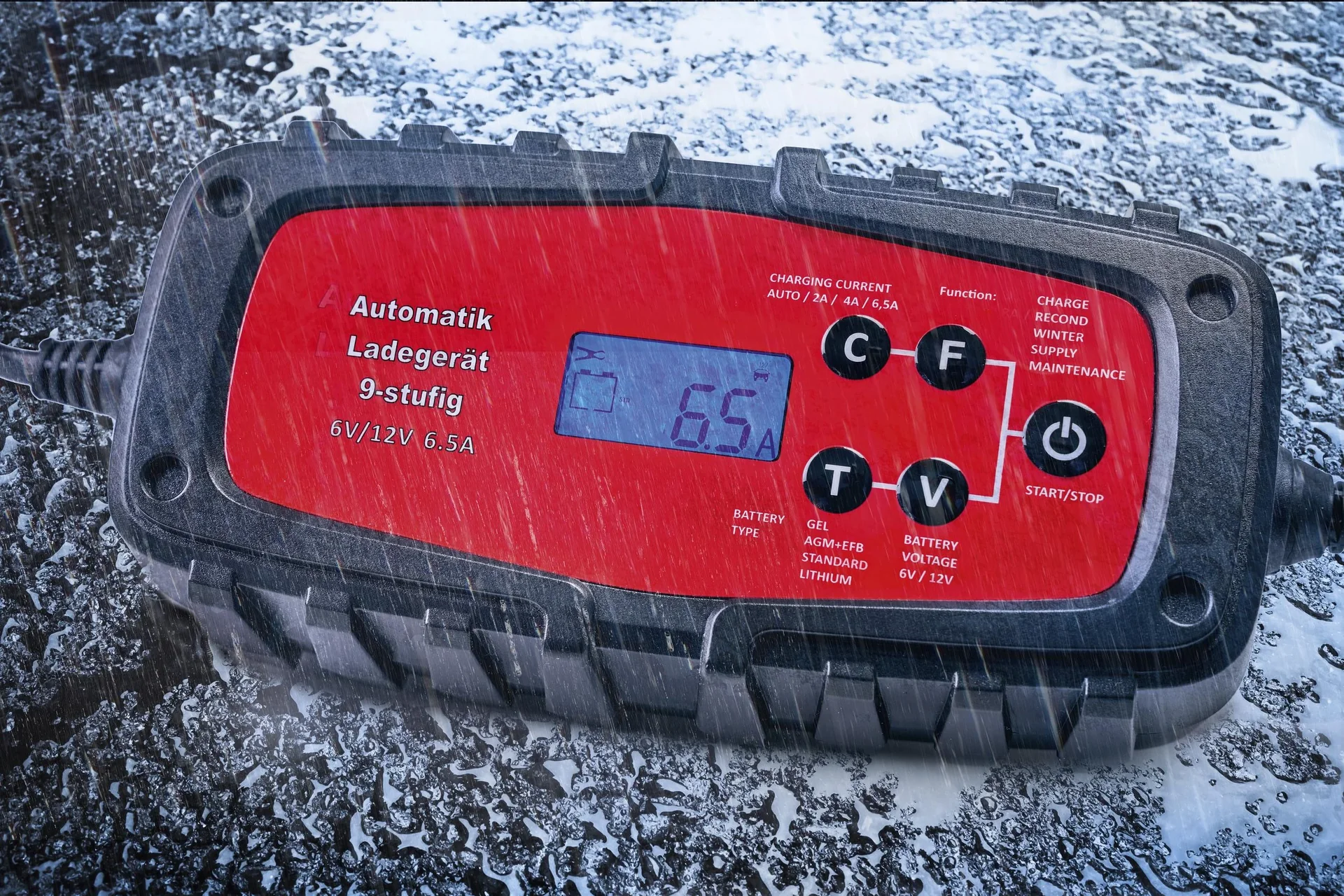 Batterieladegerät, 9-stufig - für Auto & Motorrad - 6,5 A, 6/12 Volt - 0