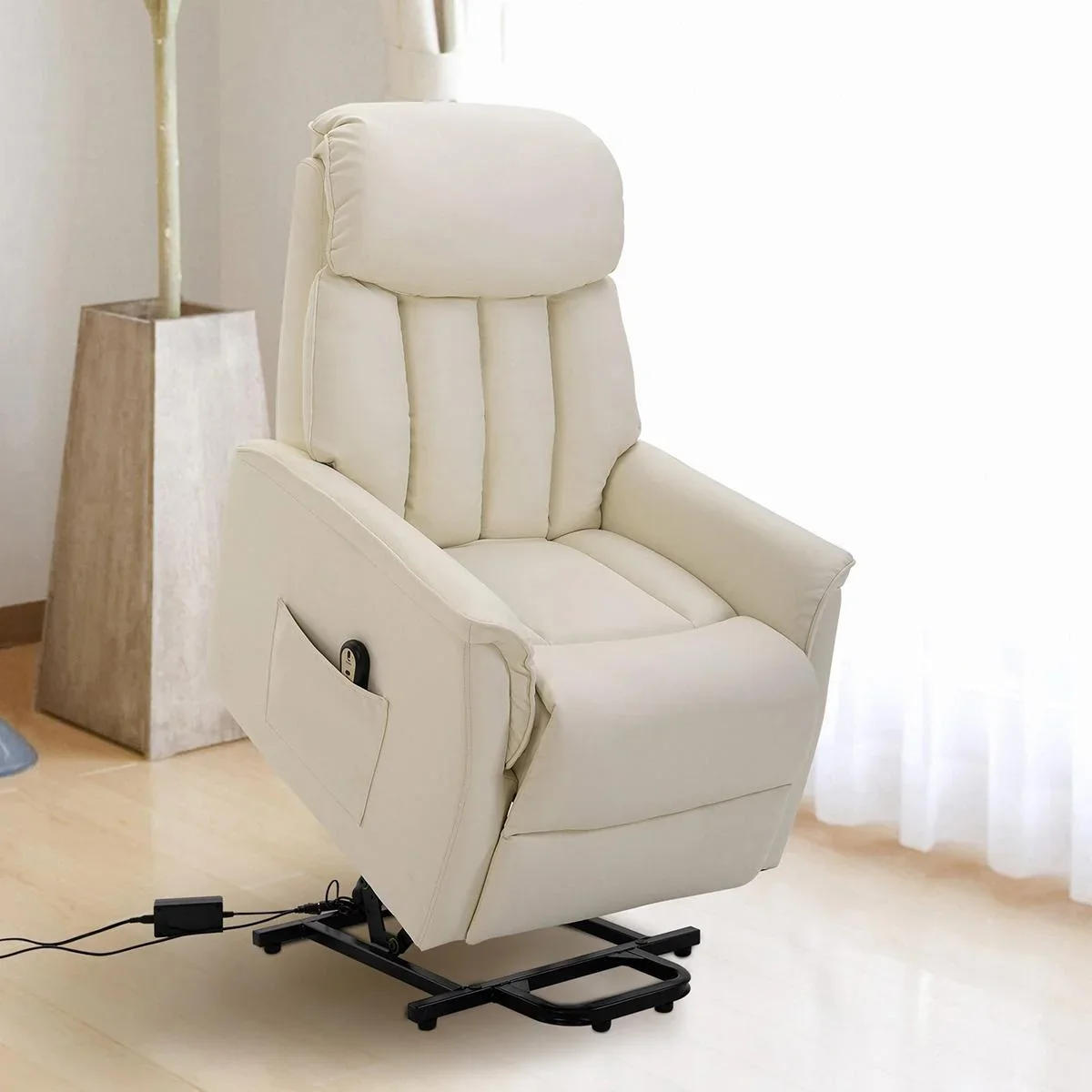 Aufstehsessel Fernsehsessel mit Aufstehhilfe elektrisch Liegefunktion Kunstleder Beige, 80 x 94 x 104 cm - 1